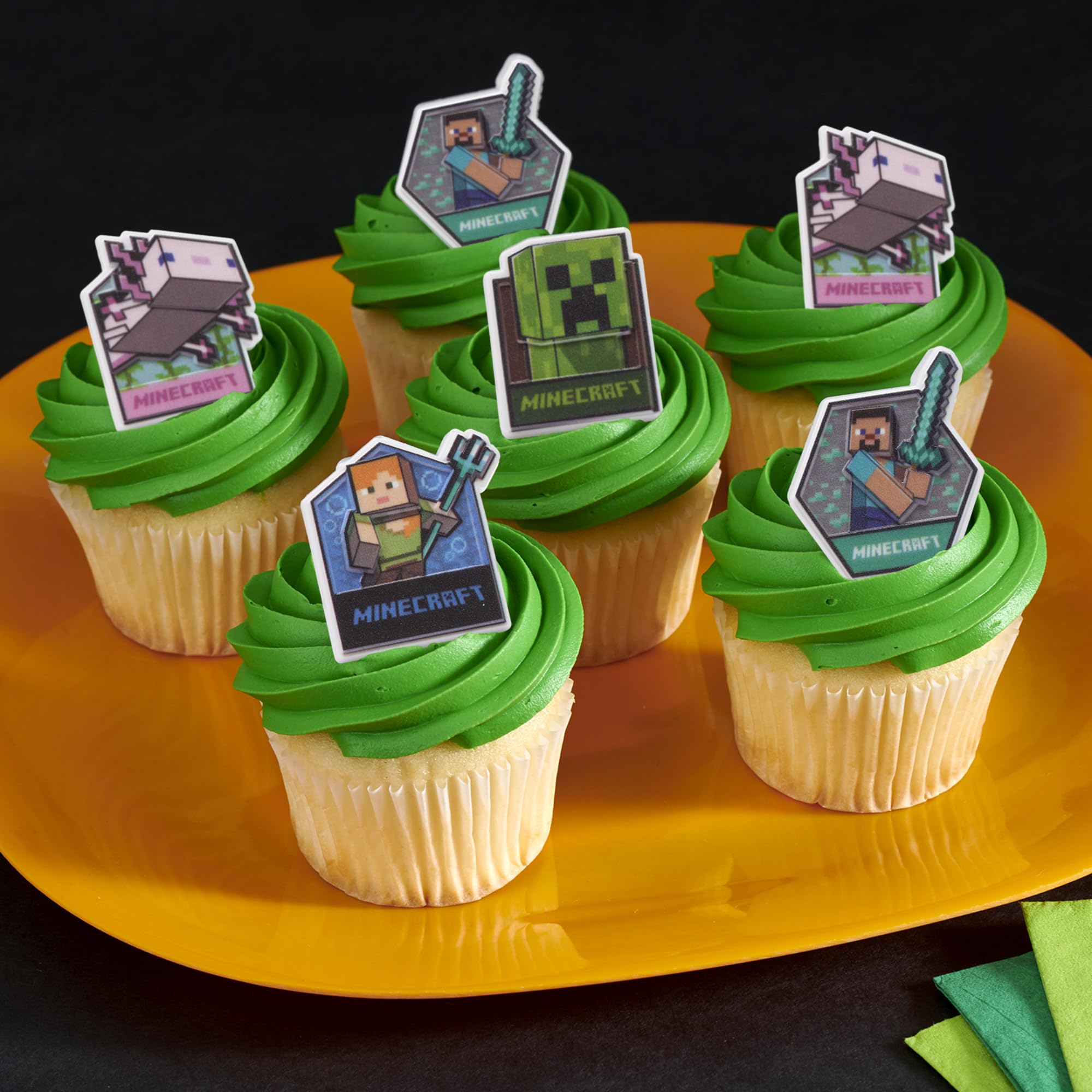 DecoPac Minecraft Lush Finds Cupcake Rings - 24 Pack | Food Safe Plastic | Reusable