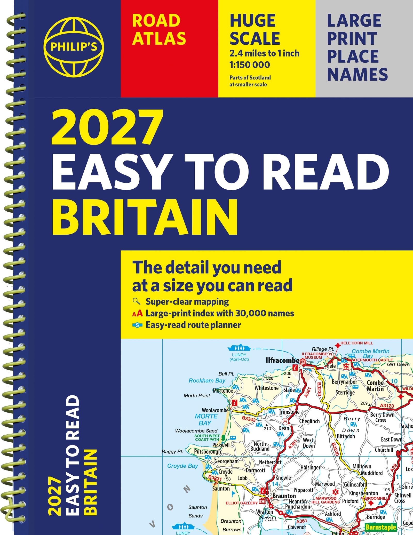 Philip's Philip's 2027 Easy to Read Road Atlas of Britain - A4 Spiral Binding | 1:150,000 Scale | 352 Pages