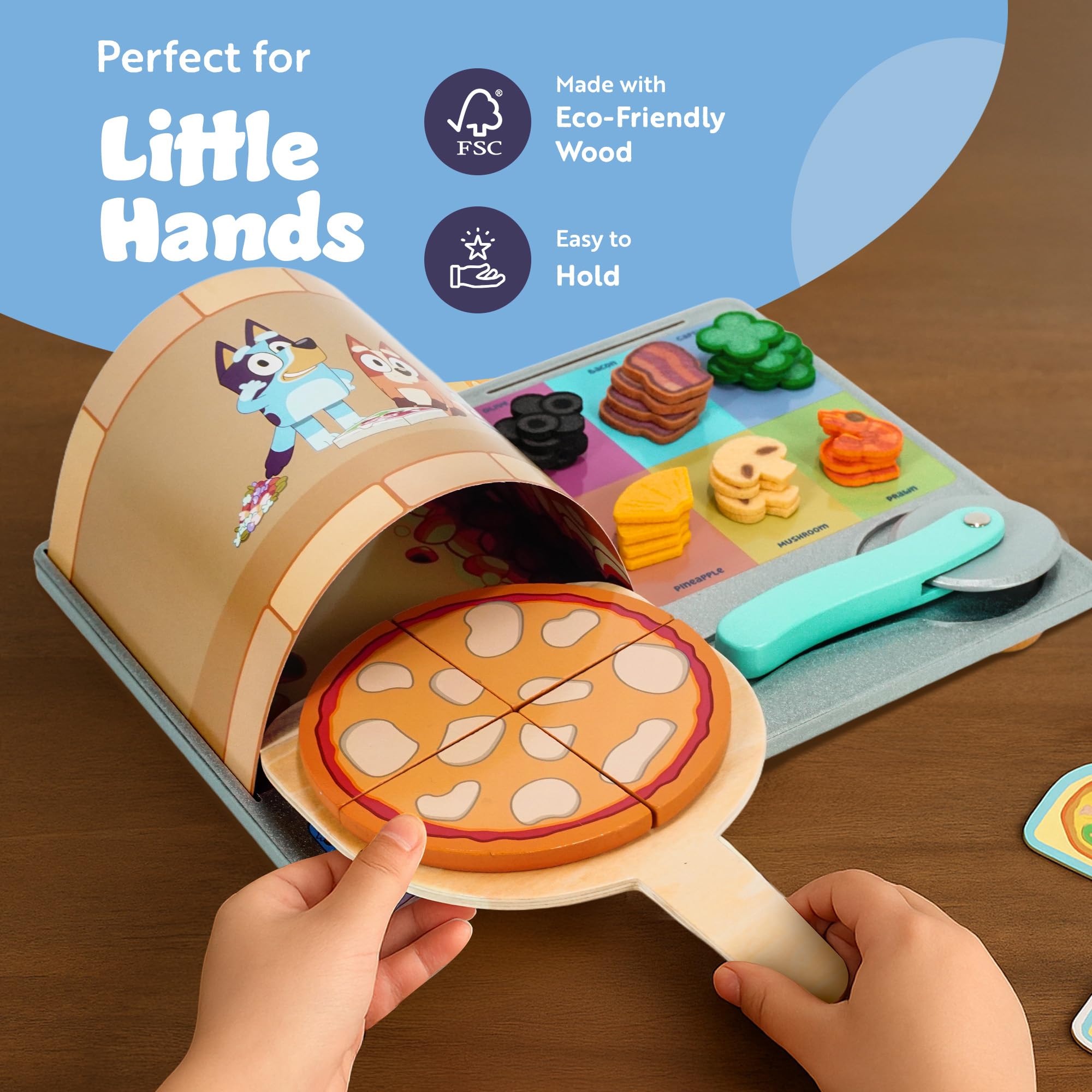 Bluey Pizza Girls Set - 35-Piece Wooden Pretend Play Food Set 4