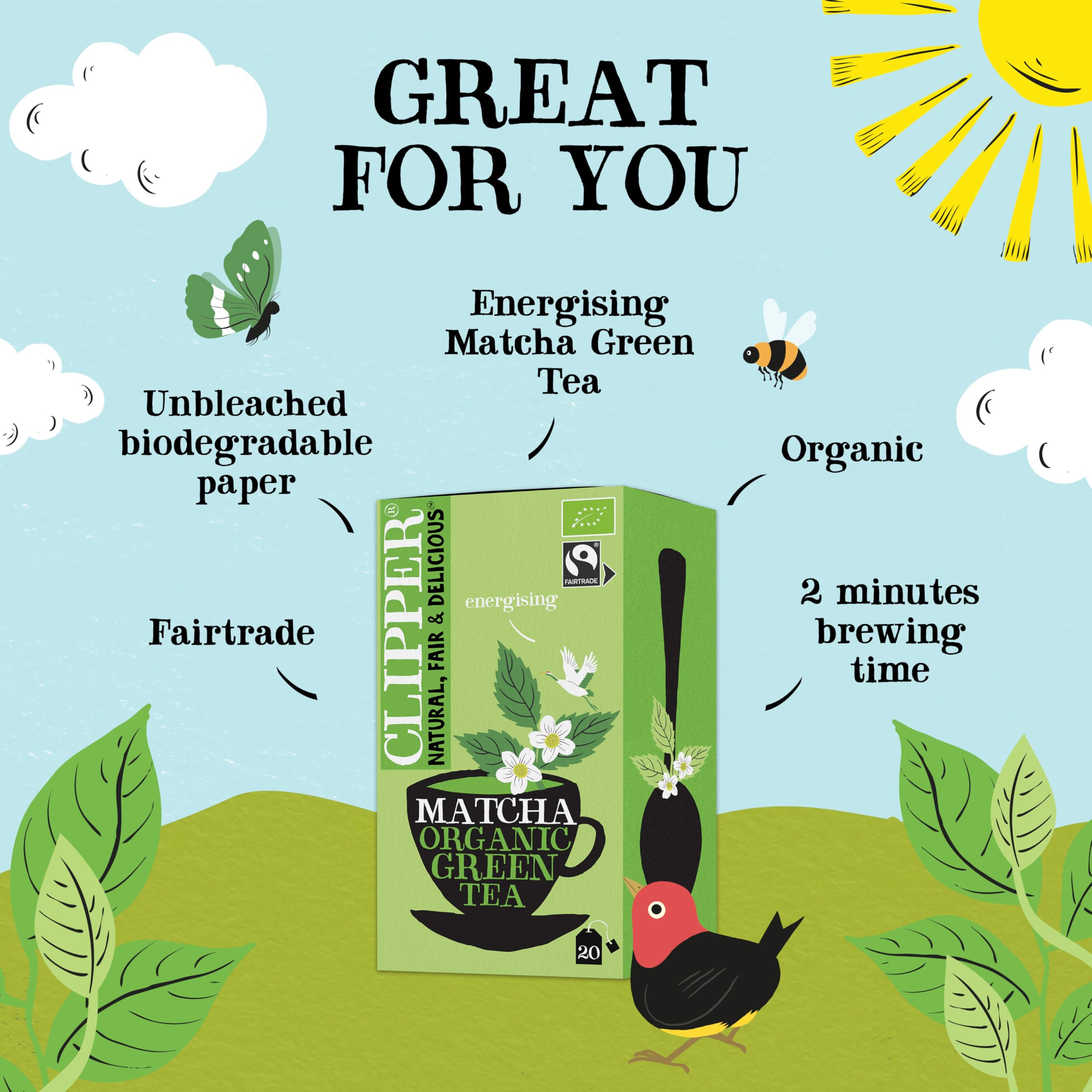 Clipper Organic Green Tea & Matcha Tea Bags - 80 Count | Antioxidant Rich | Fairtrade