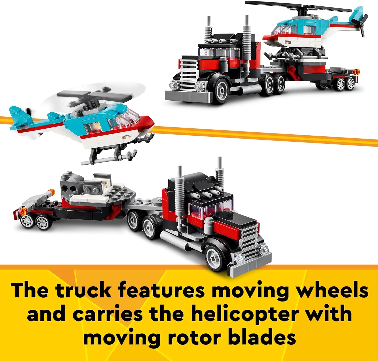 LEGO Creator 3in1 Flatbed Truck with Helicopter - 270 Piece Building Set for Ages 7+ 5