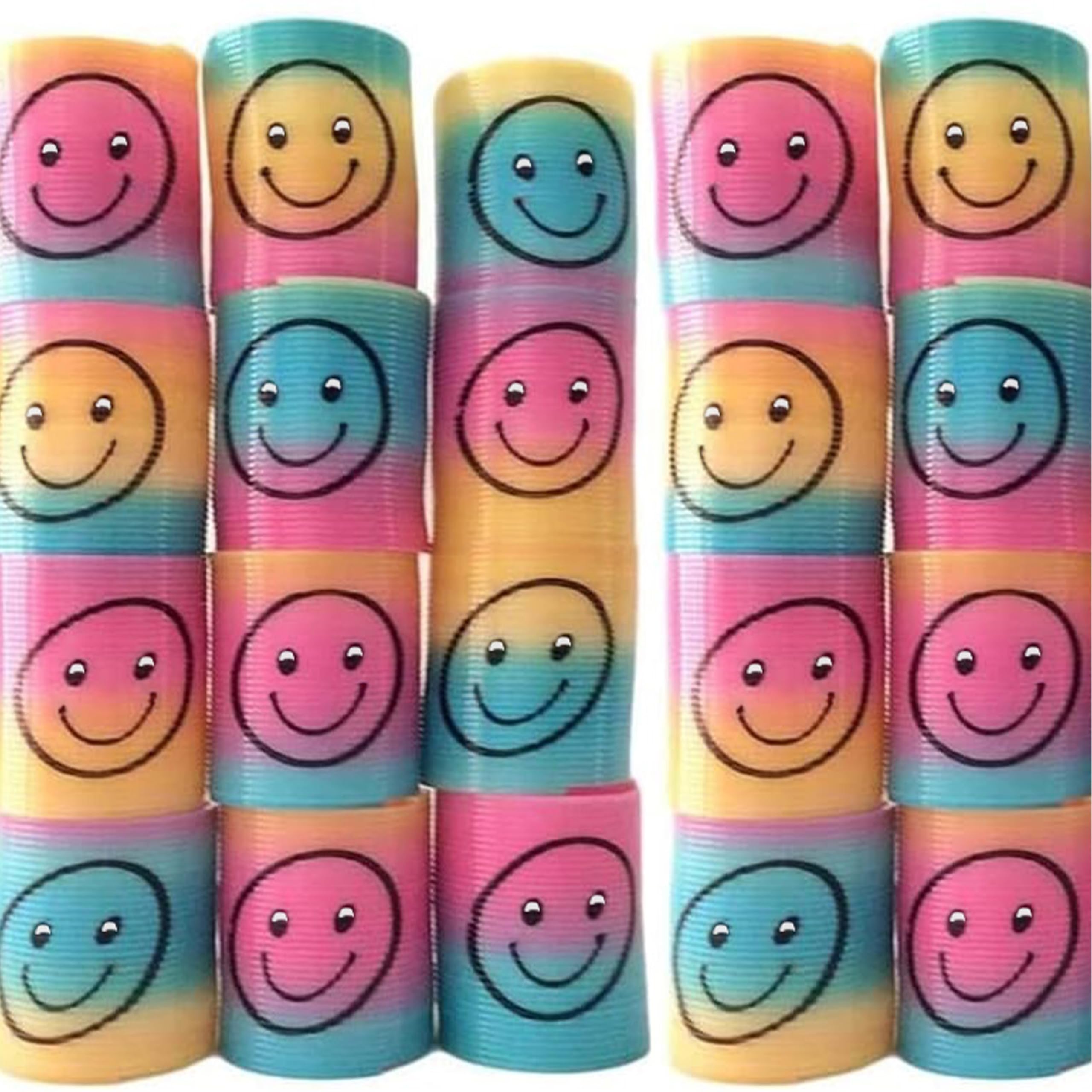SHATCHI Mini Smile Face Springs - 12 Pcs Rainbow Slinky Fidget Toys for Kids | Stretches to 1 Meter