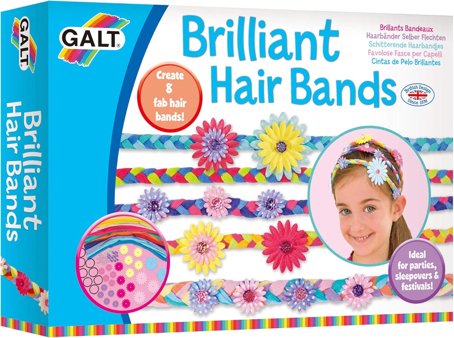 Galt Brilliant Hair Bands Craft Kit for Kids – Create 8 Decorative Hair Braids with Flowers and Beads 1