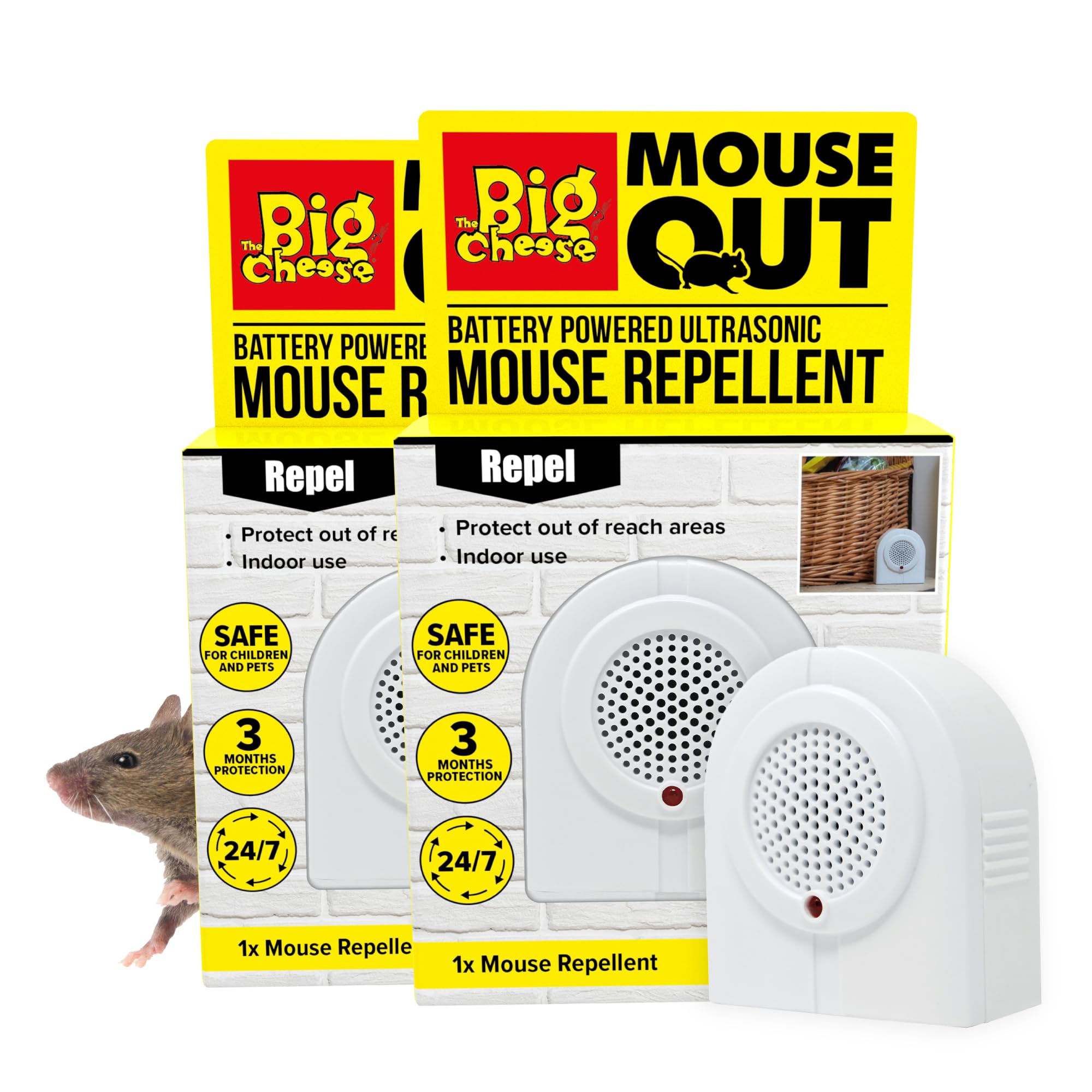 The Big Cheese Mouse Out Battery Powered Mouse Repellent - Portable Ultrasonic Protection | 2 Pack 1
