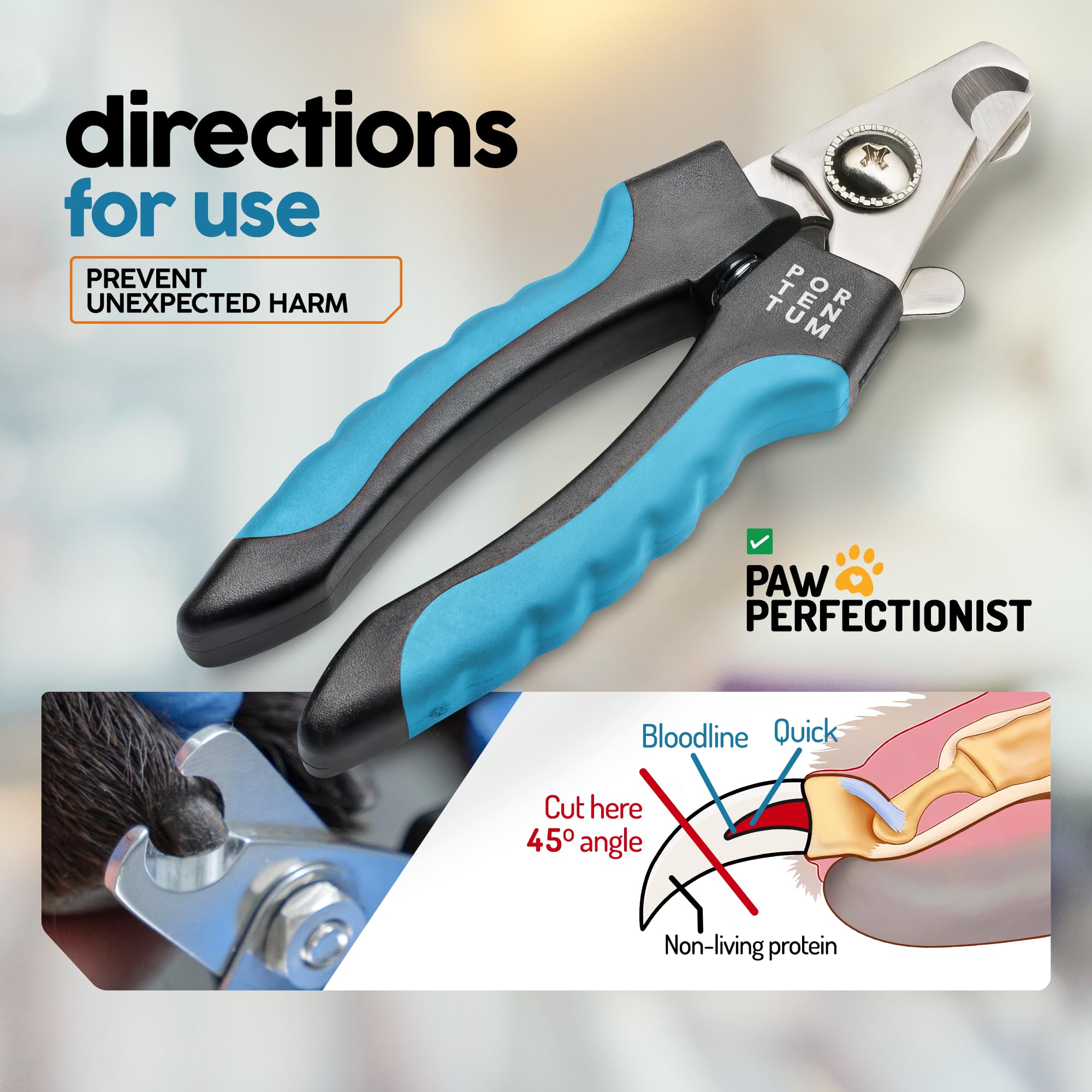 PORTENTUM Dog Nail Clippers - Professional Stainless Steel Grooming Tool for Medium & Large Breeds | Includes Nail File | Blue 6