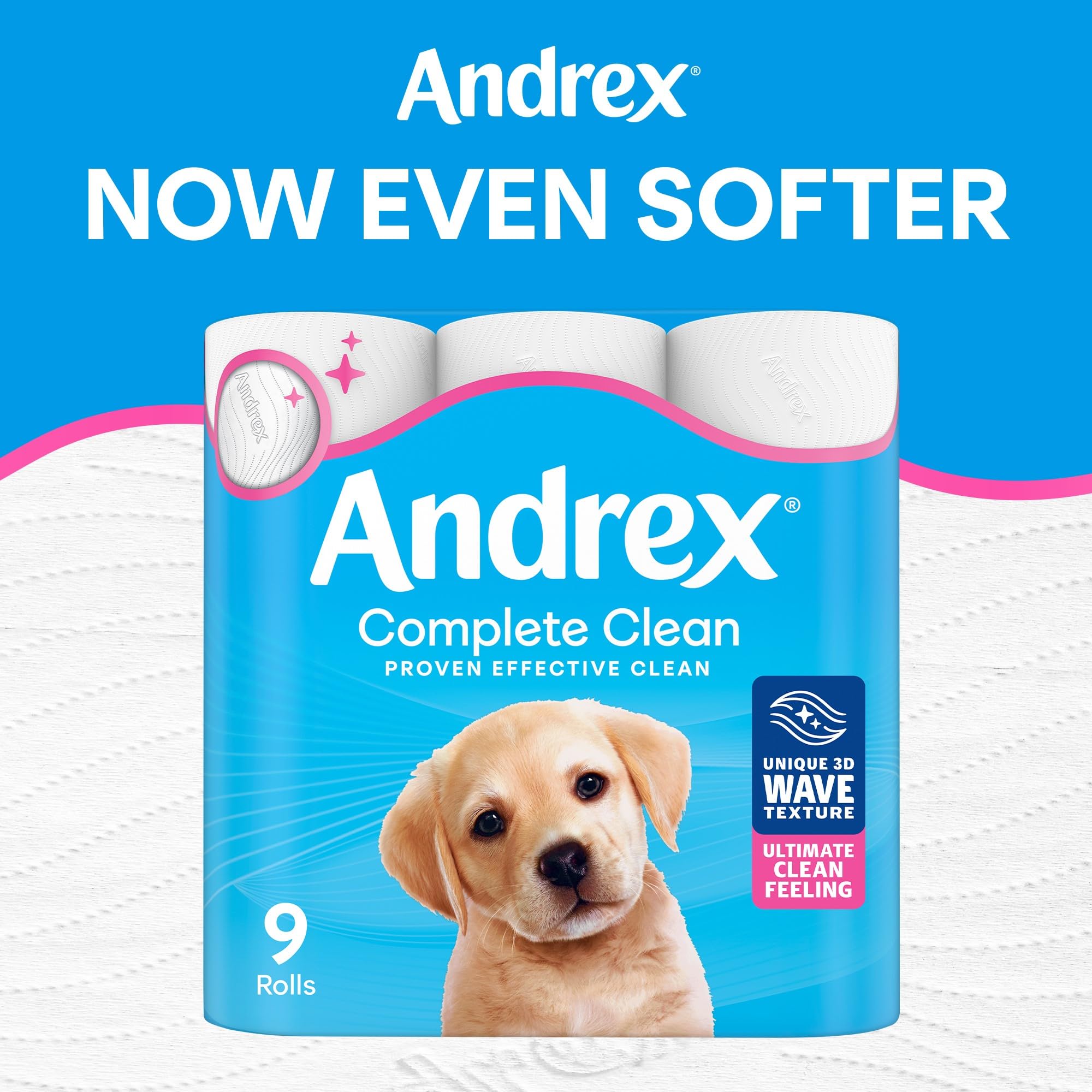 Andrex Complete Clean Toilet Roll - 9 Rolls, 3-Ply, Now Even Softer 3