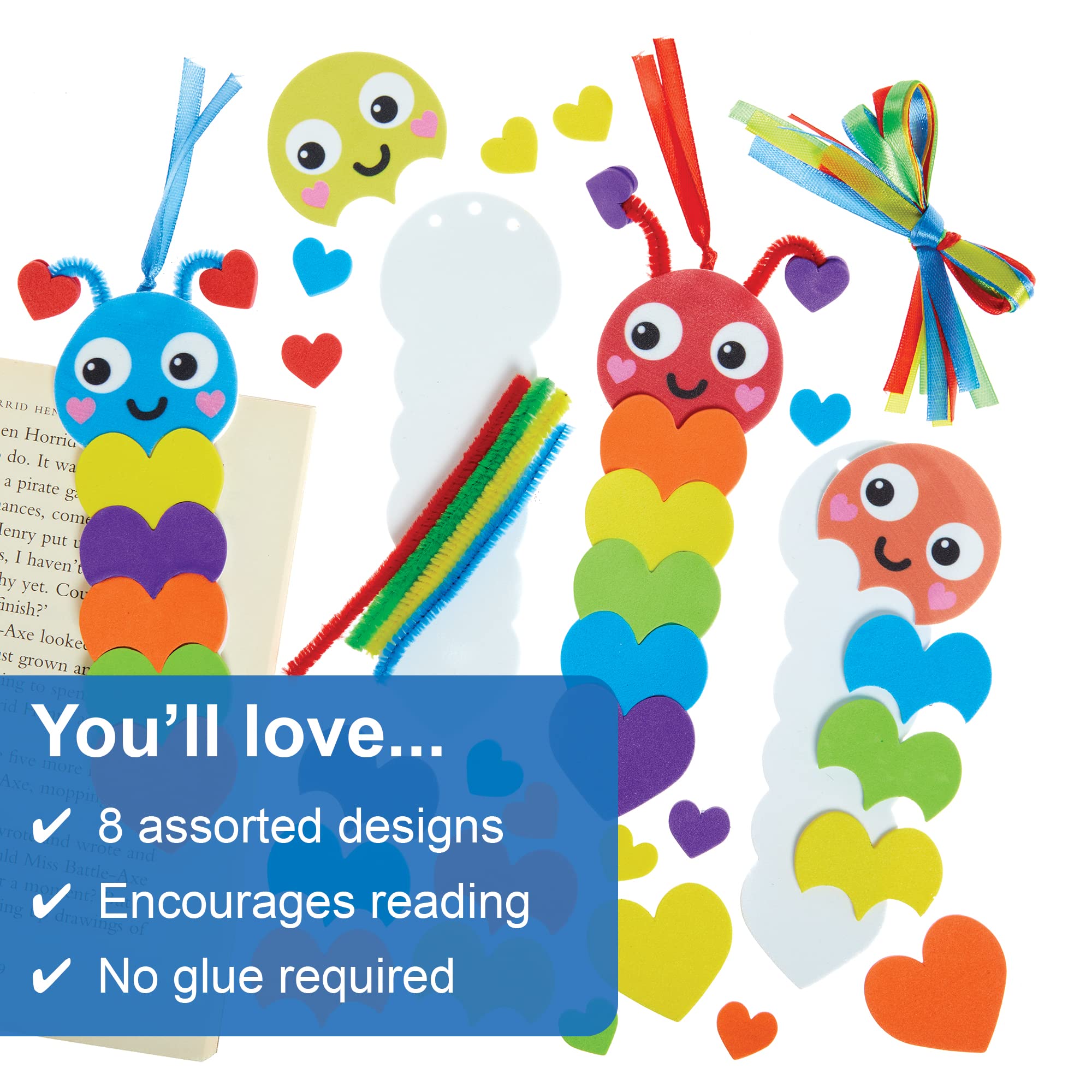 Baker Ross FX455 Caterpillar Rainbow Love Heart Bookmark Kits - Pack of 8 | Foam Craft Kit | Ages 6+ 3
