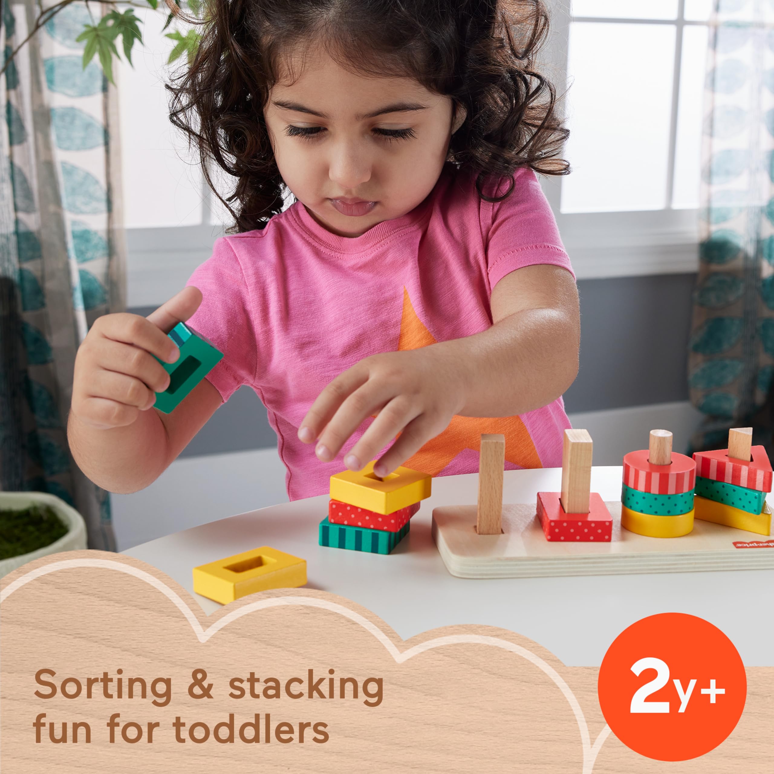 Fisher-Price Wooden Shape Stacker Sorting Toy - Early Development | 13 Wood Pieces | Ages 2+
