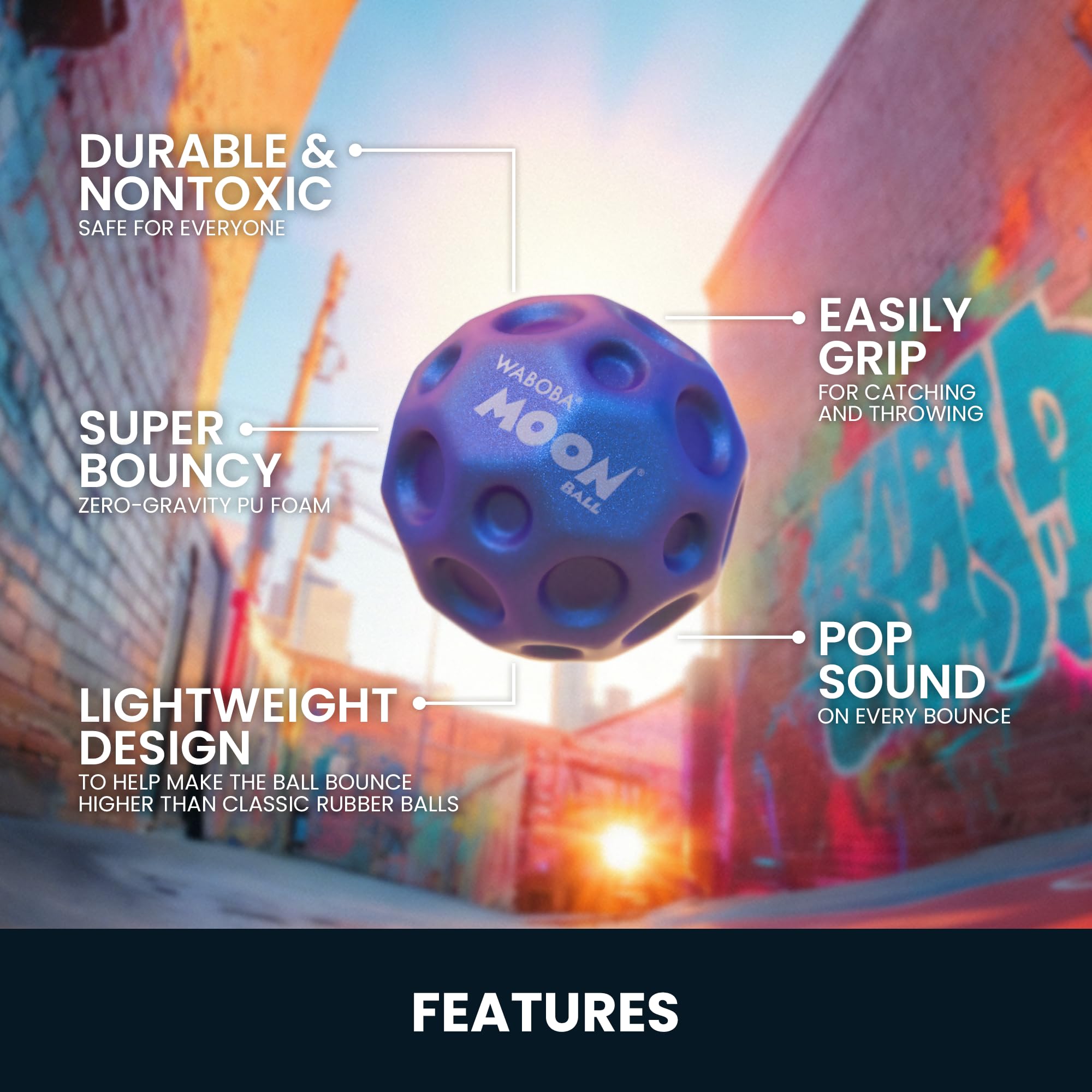 Waboba Metallic Moon Ball - Hyper Bouncy, Iridescent Color-Changing, 65mm PU Ball 2