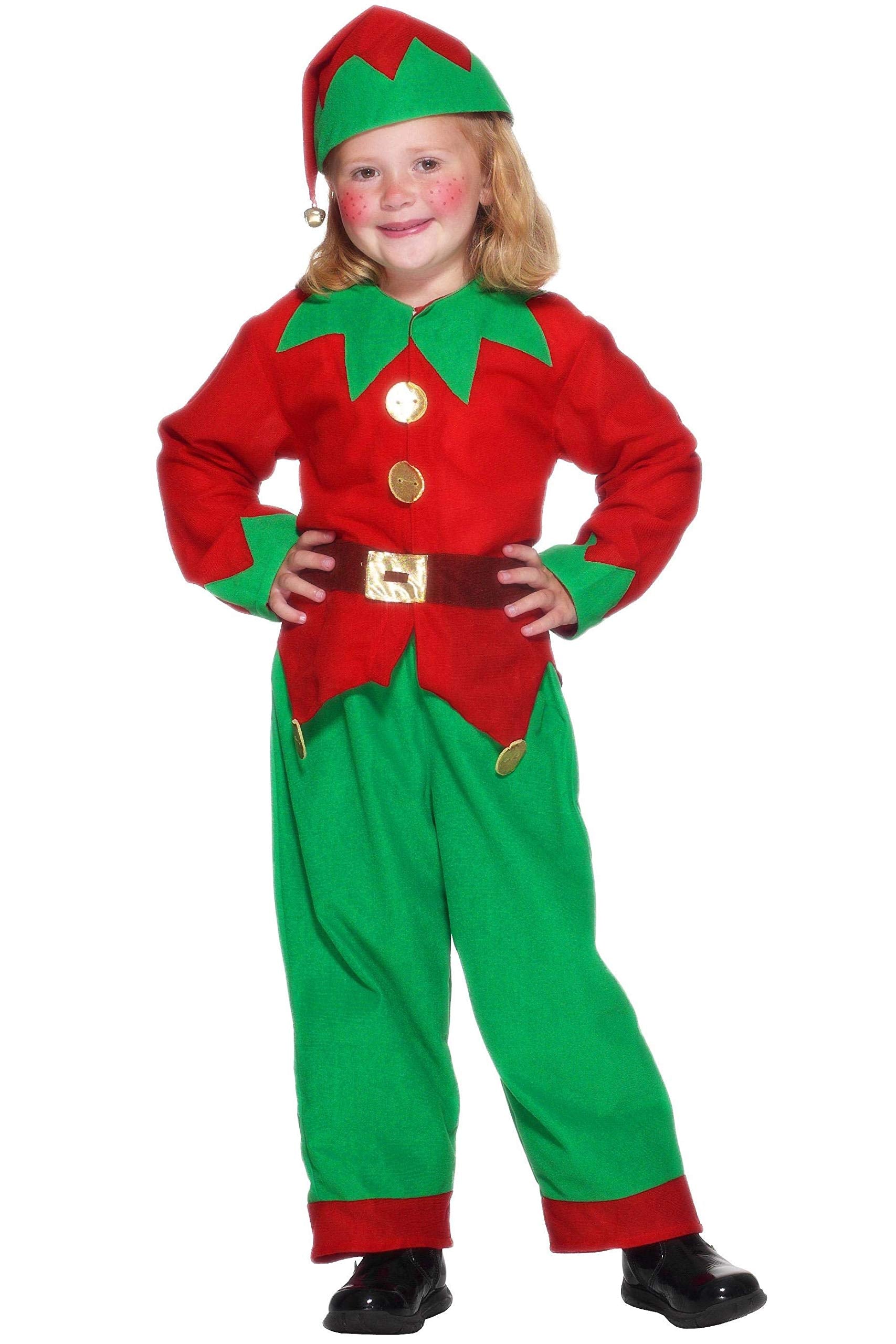 Smiffys Elf Costume - Children's Red & Green Tunic, Trousers & Hat (Ages 4-6) 9