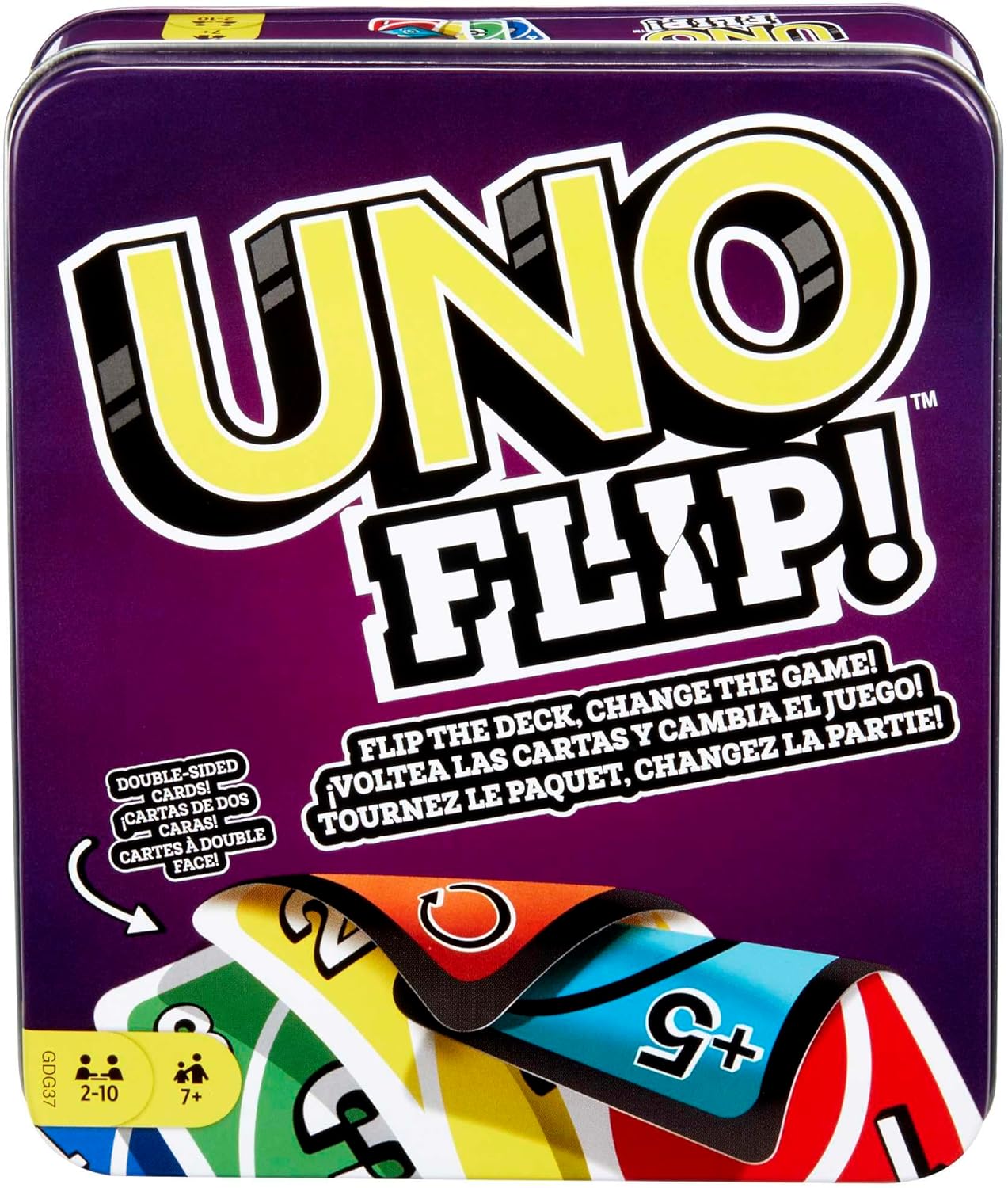 Mattel Games UNO FLIP! Family Card Game in Sturdy Tin with 112 Double-Sided Cards 1