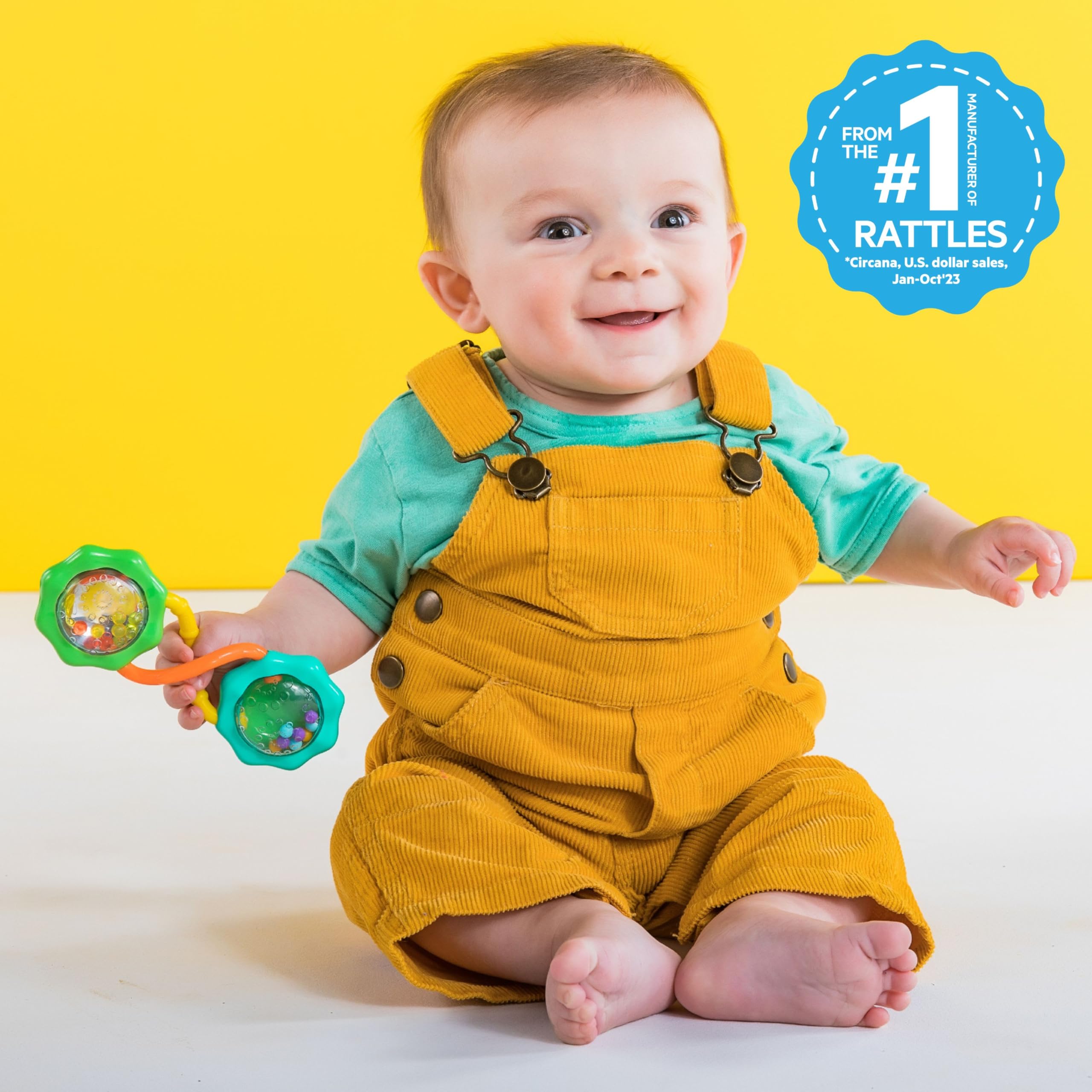 Bright Starts Rattle & Shake BPA-Free Baby Barbell Toy - Green, 3 Months+ 4