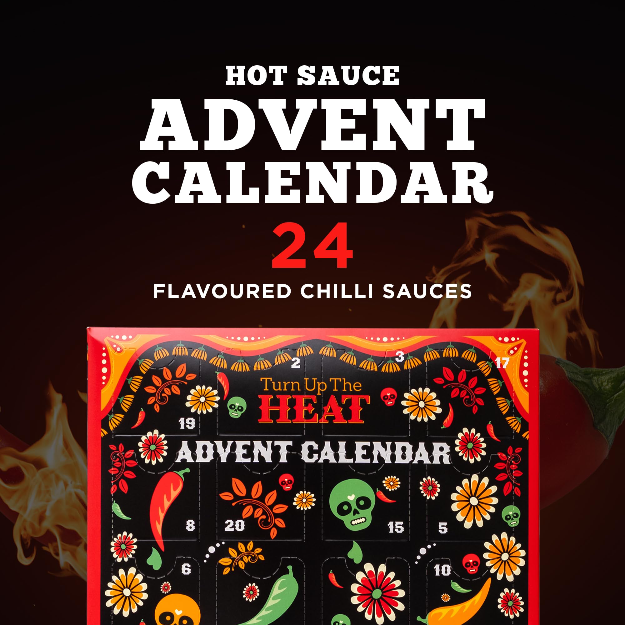 Beams International - Turn Up The Heat Hot Sauce Advent Calendar – Chilli Sauce Gift Set With 24 6