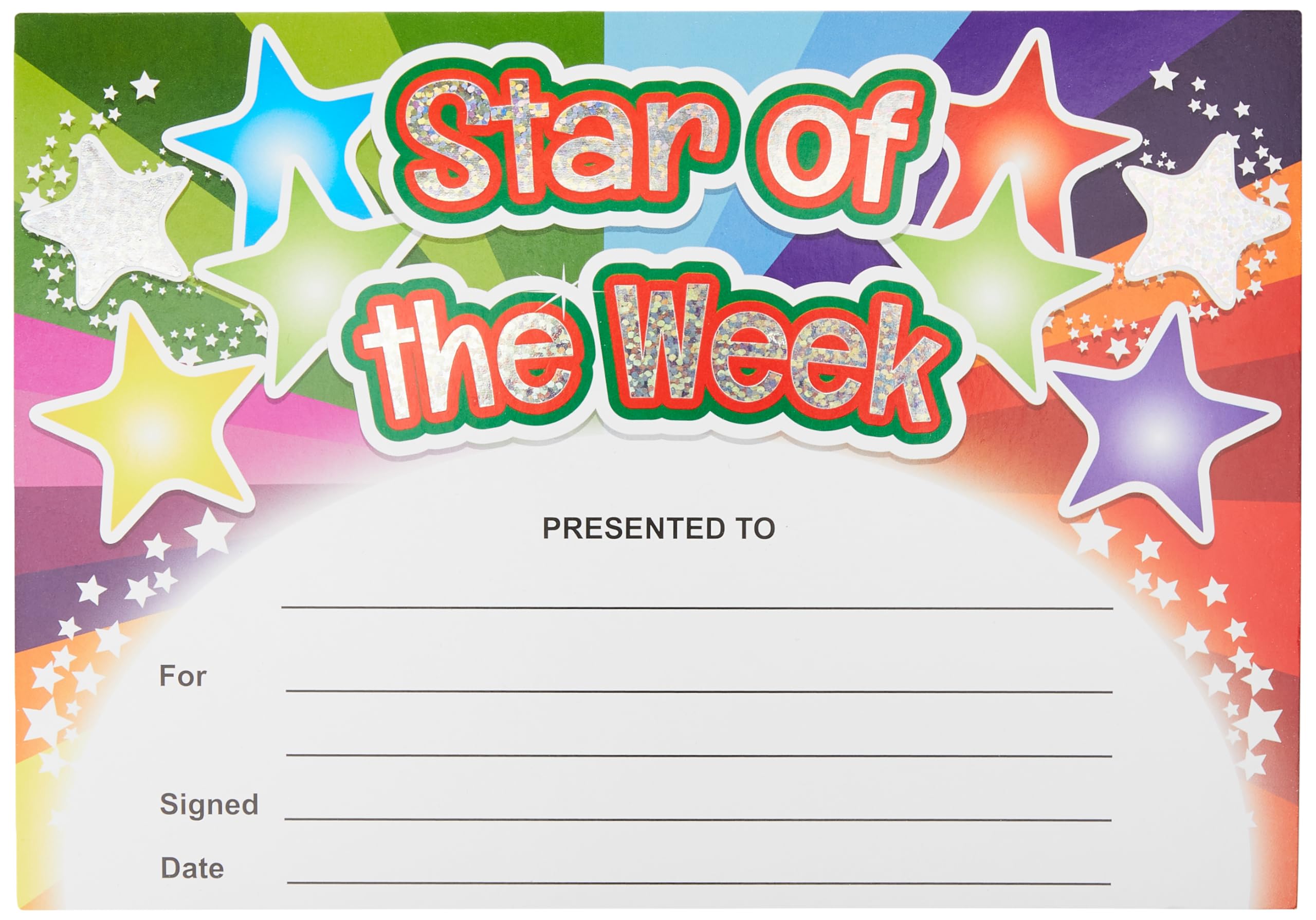 SuperStickers Star of The Week Rainbow Sparkling Certificate - 20 Pack | A5 Size