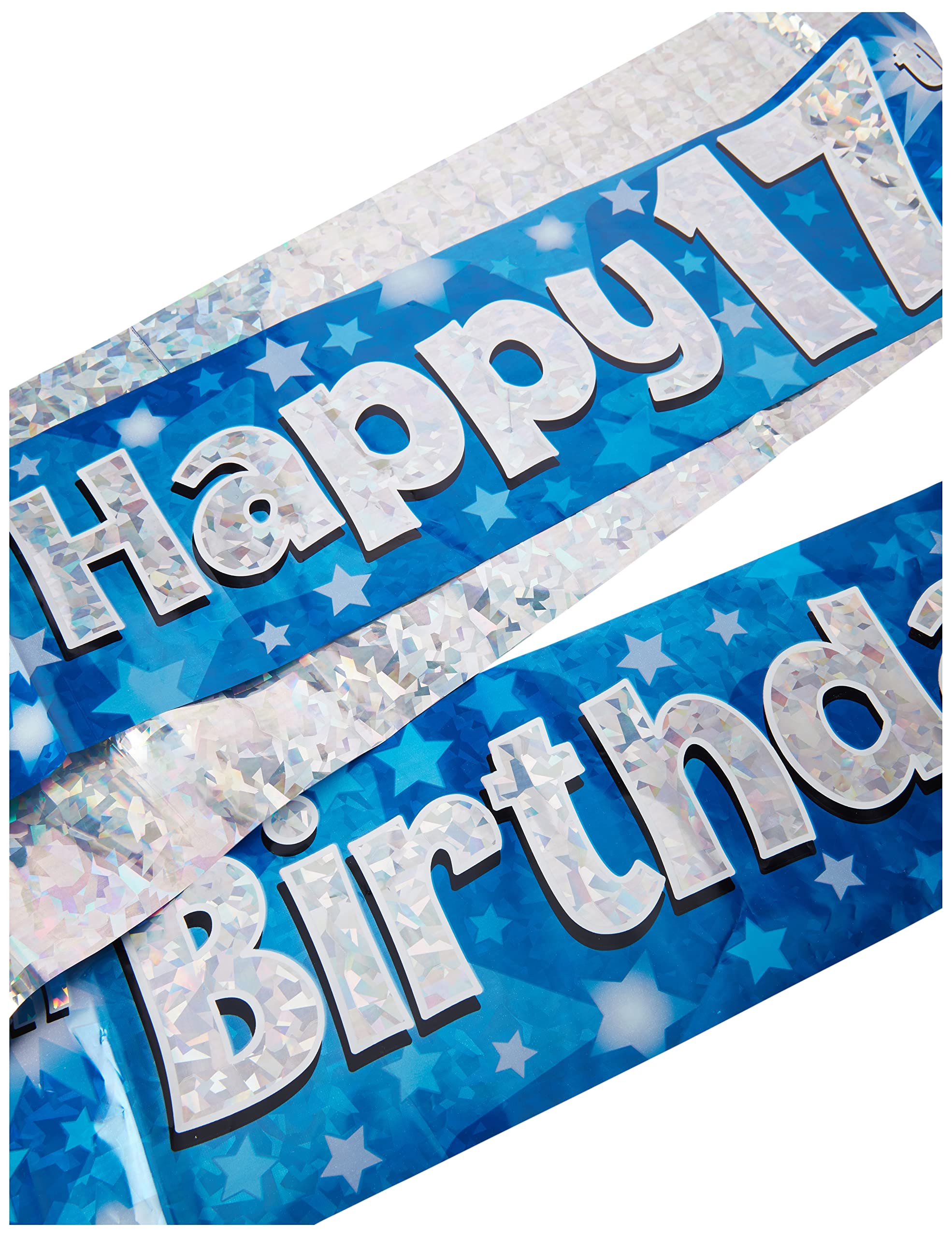 OakTree Happy 17th Birthday Banner - 9 ft Blue Holographic Plastic Decoration