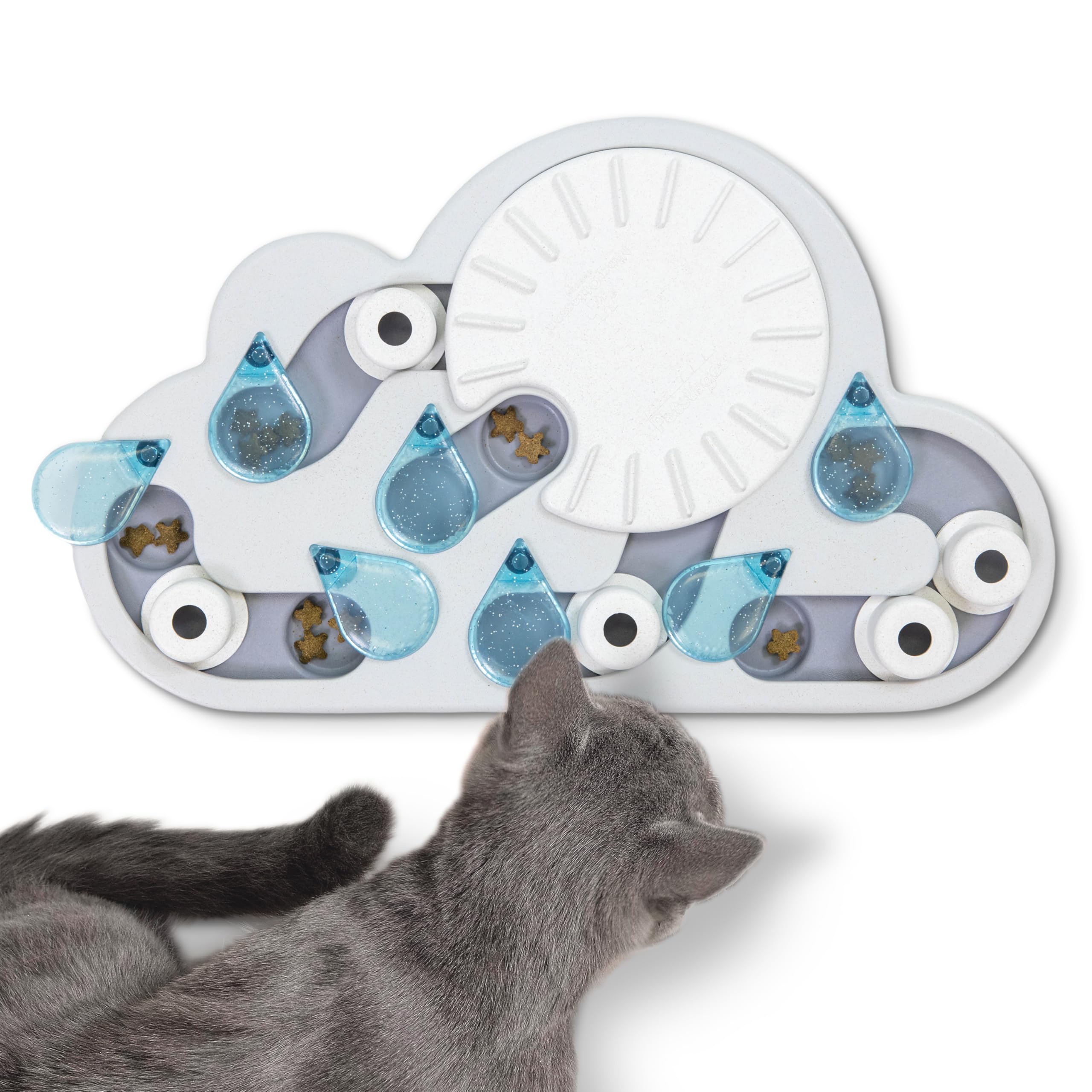 Catstages Nina Ottosson Rainy Day Puzzle Treat Dispenser for Cats | Wood Plastic Composite | Intermediate Level 1