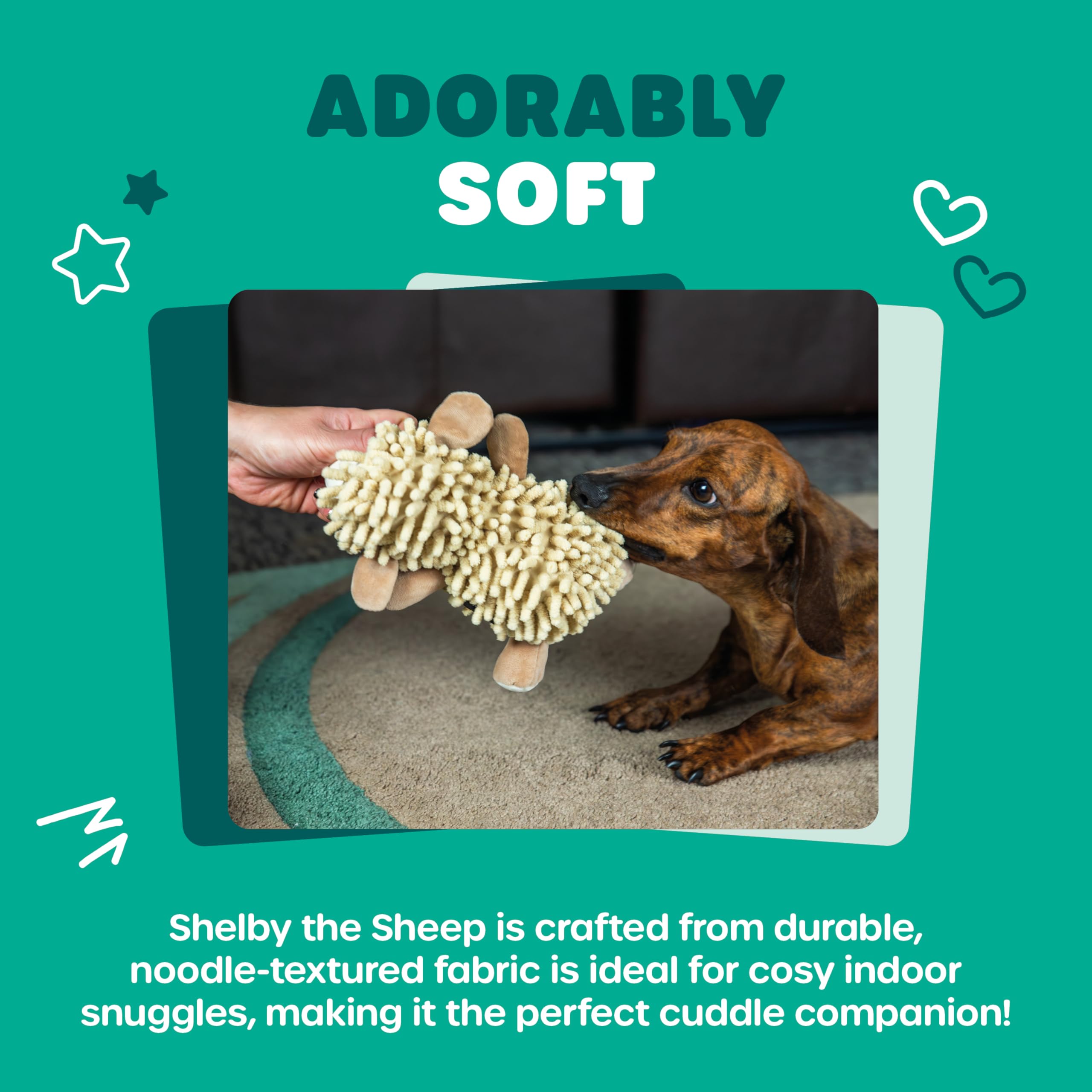 Webbox Shelby the Sheep Plush Squeak Toy - Noodle Fabric | Anxiety Relief | Small Breeds 2