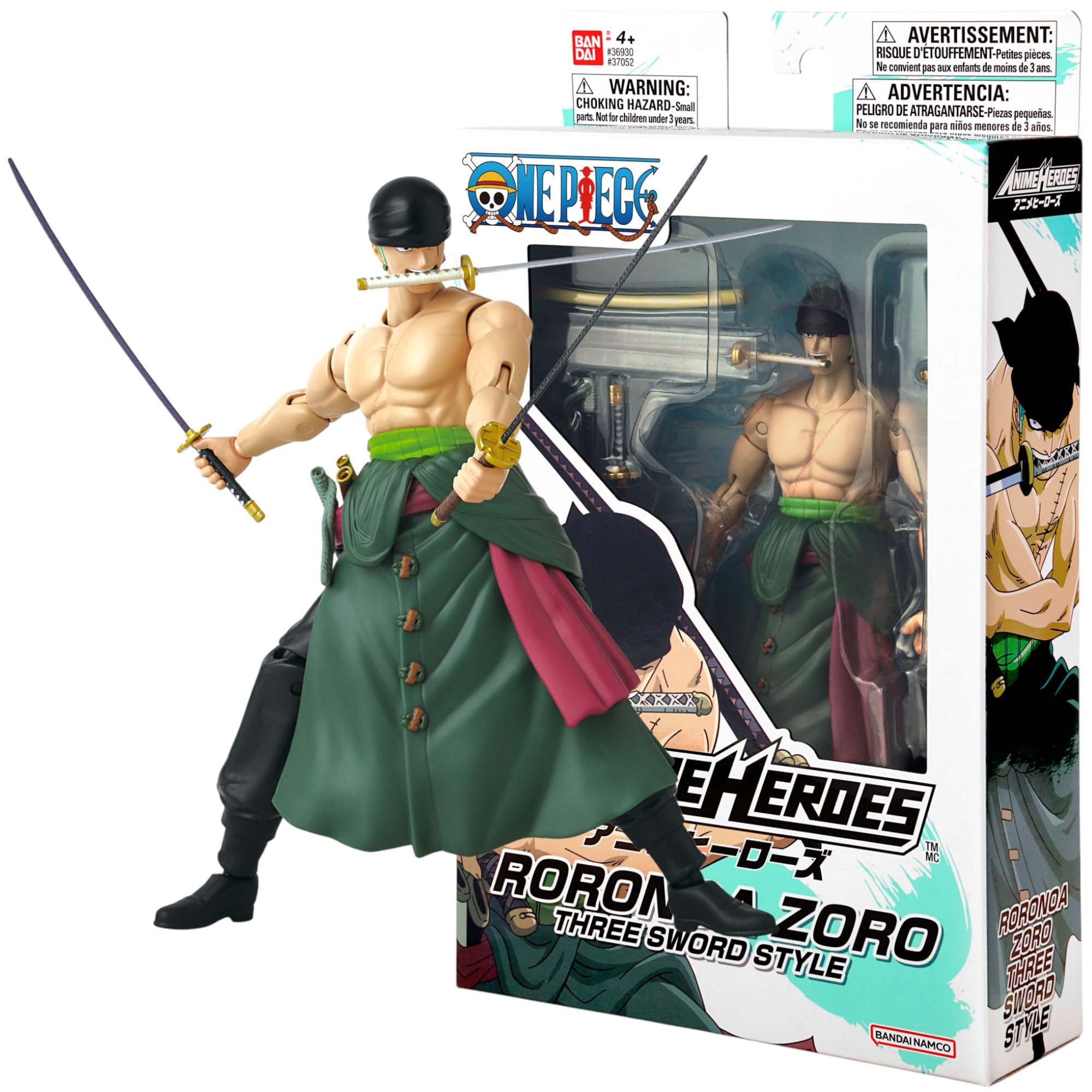BANDAI Anime Heroes One Piece Roronoa Zoro 3 Swords Style Action Figure | 17cm Articulated Figure 1