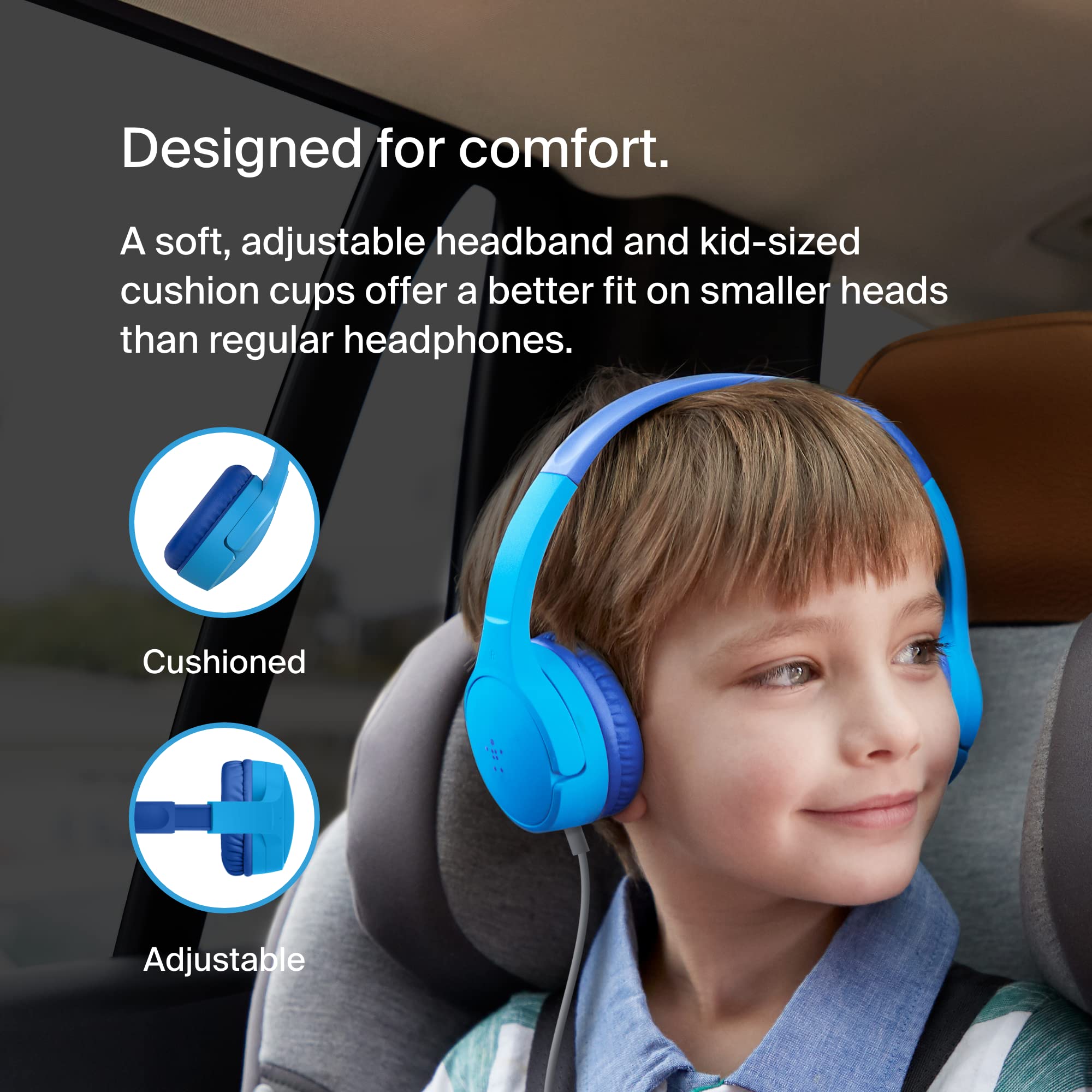 Belkin SOUNDFORM Mini Wired On-Ear Headphones for Kids - 85dB Limit, Built-in Mic | Blue 6