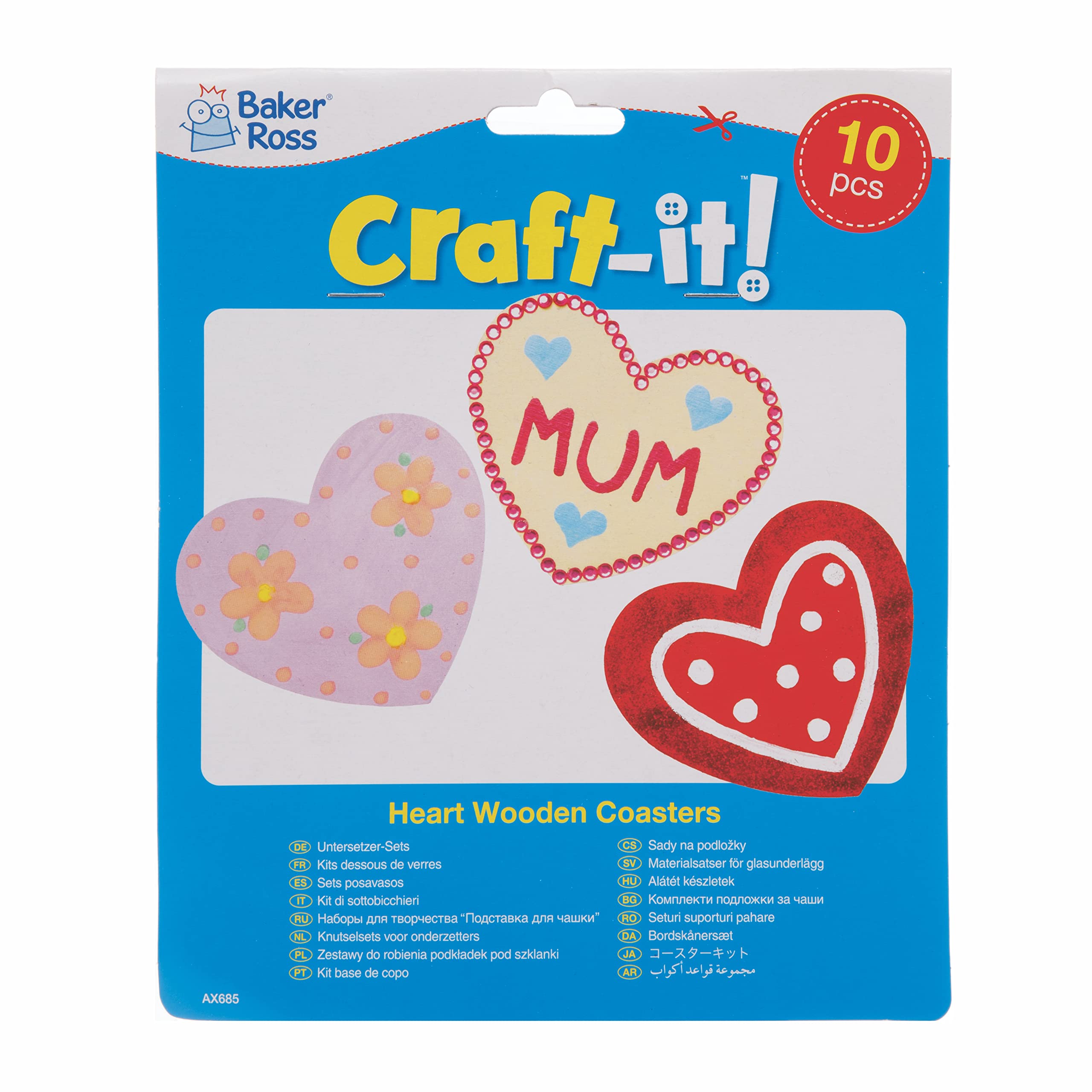 Baker Ross Heart Coasters - Pack of 10 Wooden Blanks for Crafting | 10.5 cm Diameter 6