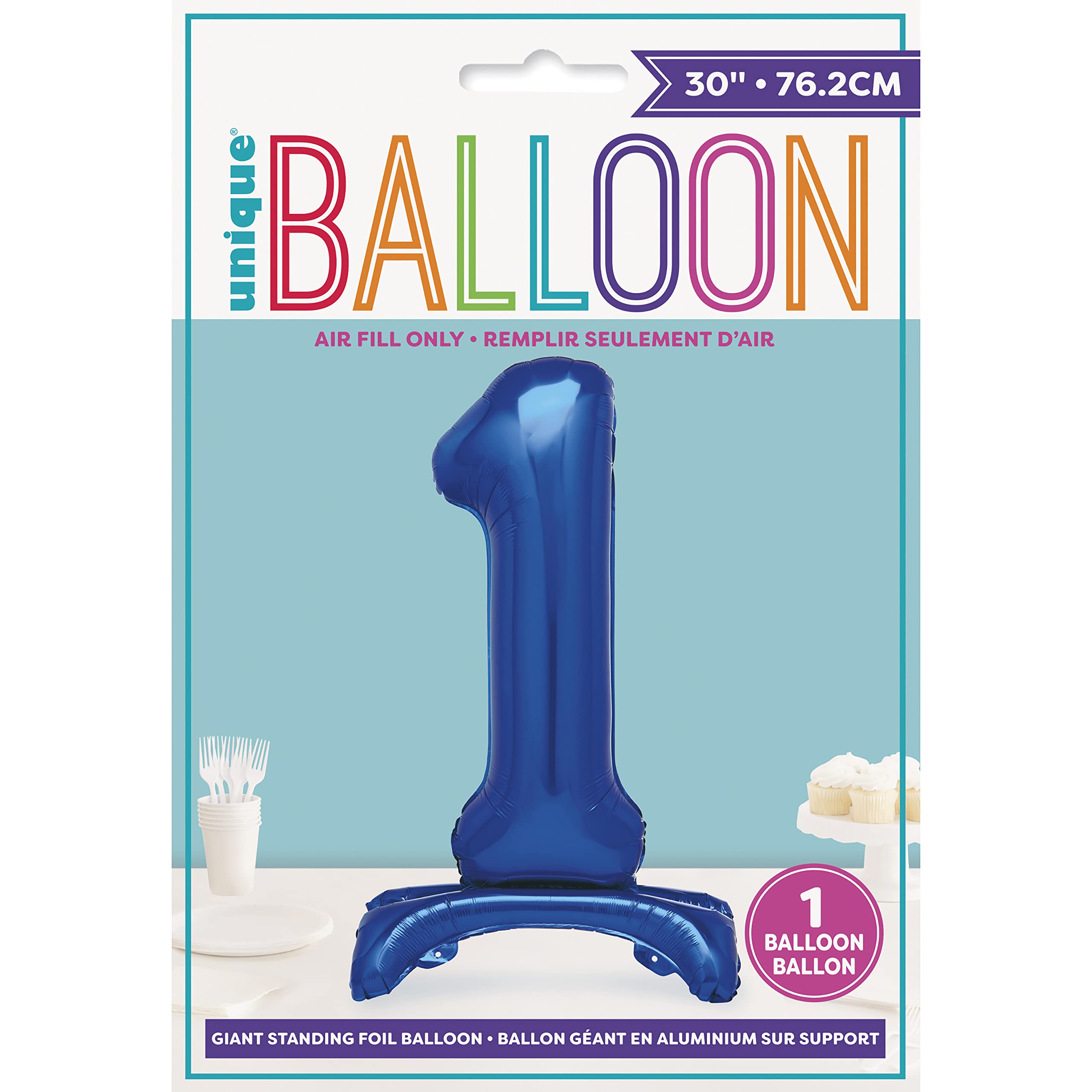 Unique Blue Standing Number 1 Foil Balloon - 30' Size, Air Fill Only | Mylar