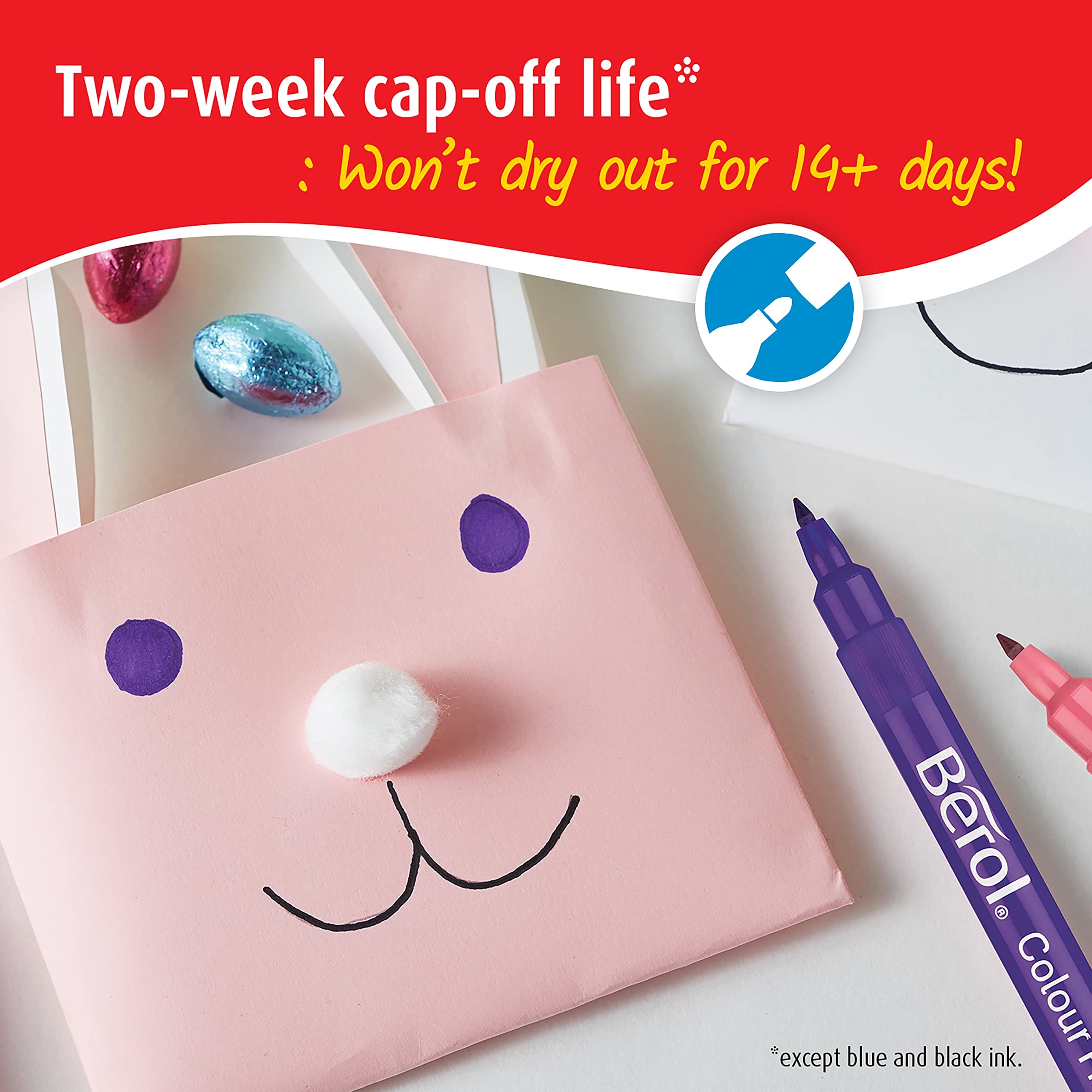 Berol Felt Tip Colouring Pens - Fine Point (0.6mm) Washable Markers for Kids, 42-Pack 13