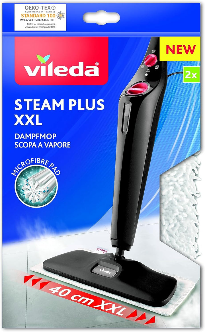 Vileda 161717 Steam Mop Refill XXL Pack of 2 - Microfibre Covers for Deep Cleaning, White