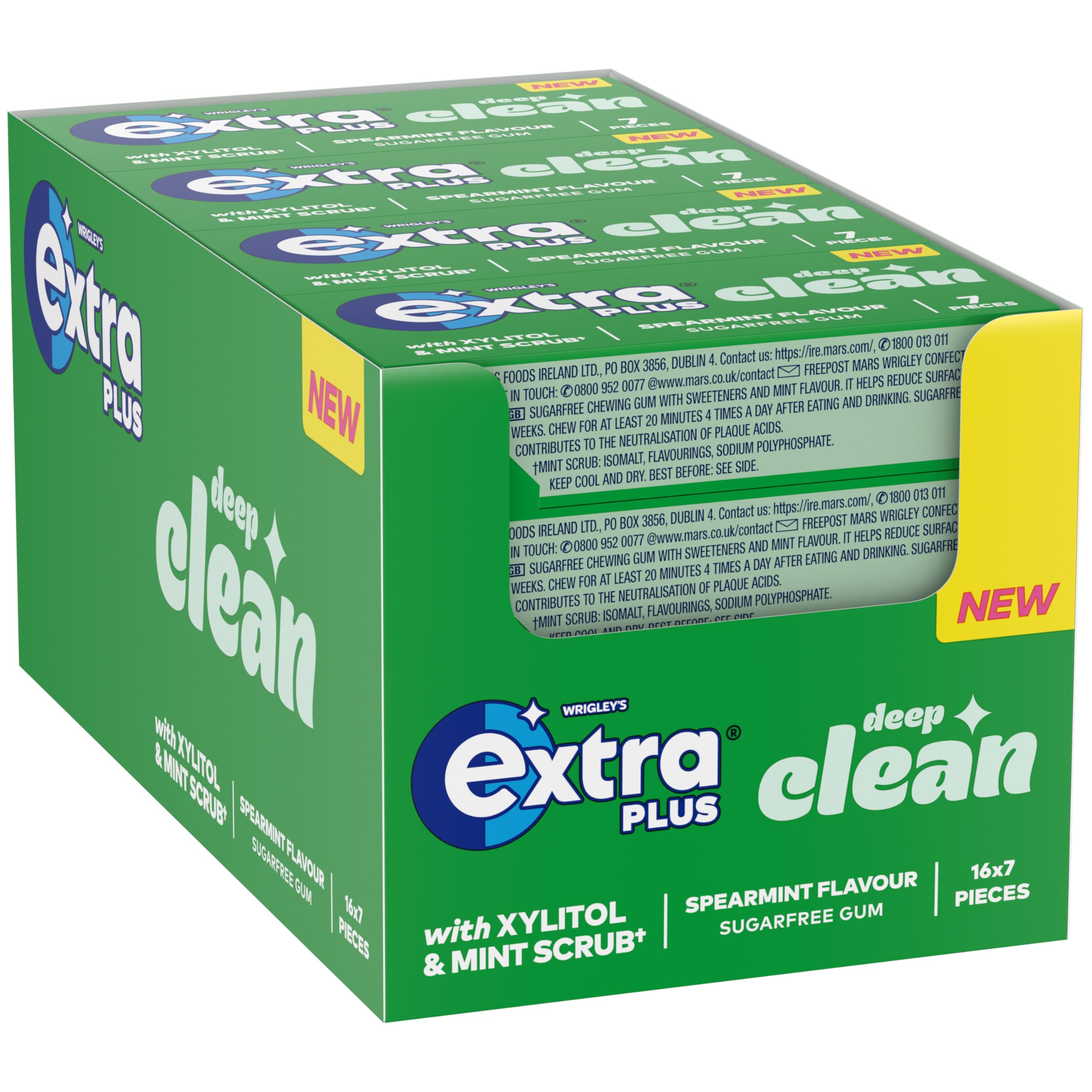 WRIGLEY'S EXTRA Deep Clean Mint Scrub Sugar Free Chewing Gum - Bulk Case 16 Packs (112 Pieces Total)