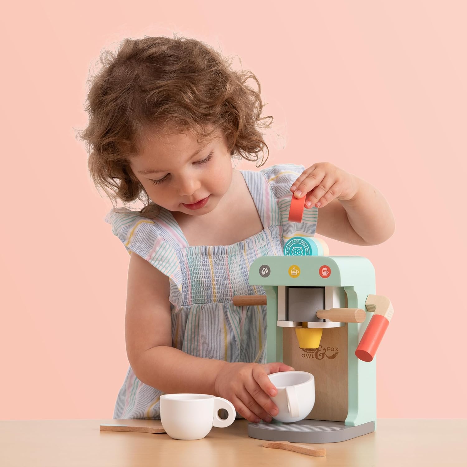 Owl & Fox Wooden Coffee Machine Playset - Imaginative Role Play for Kids 3+ 4