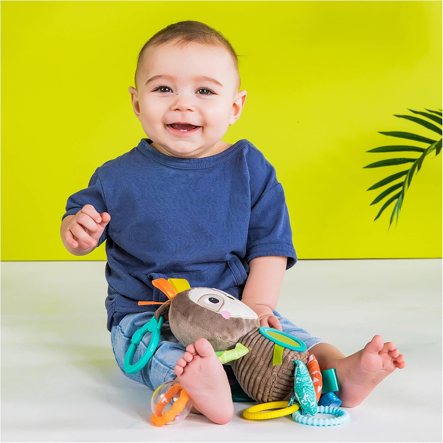 Bright Starts Sloth Plush Playful Pals Take-Along BPA-free Stroller Baby Toy, Ag 4