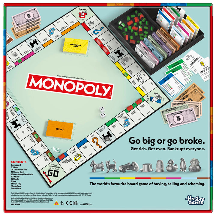 Monopoly Board Game with Storage Tray and Larger Tokens - English Version
