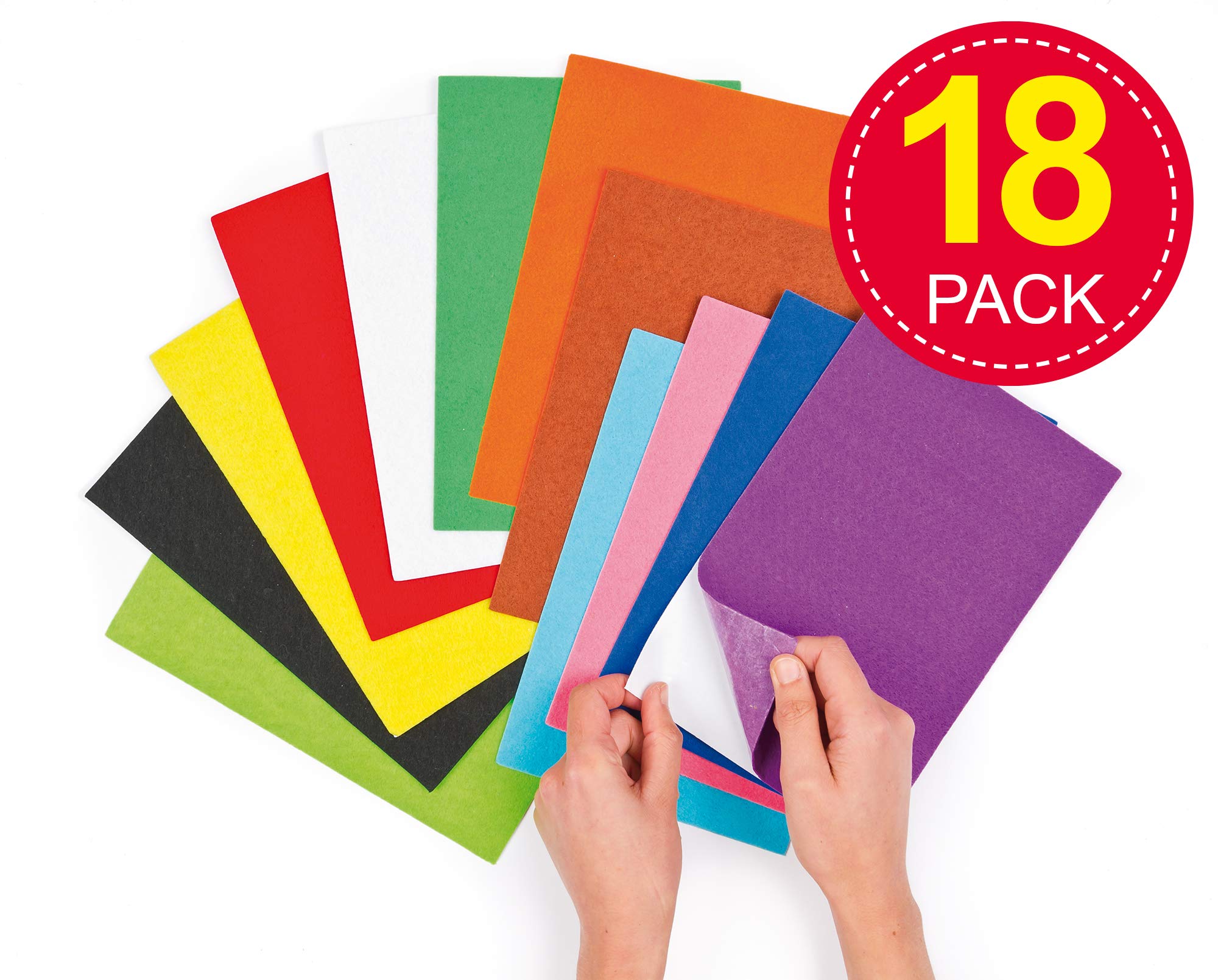 Baker Ross Rainbow Self Adhesive Felt Sheets (18 Pack) | 22cm x 15cm | 1mm Thick | Assorted Colors