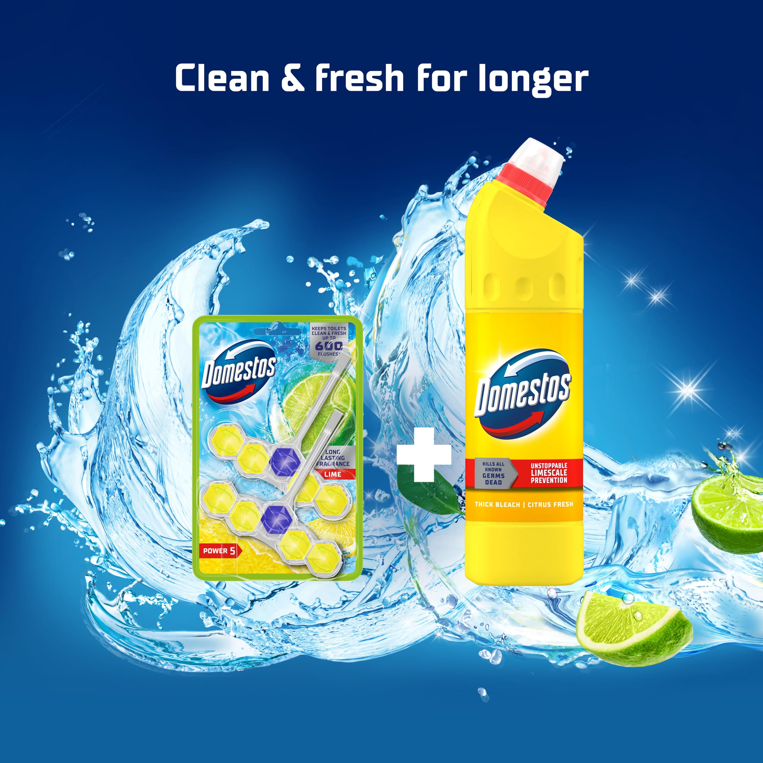 Domestos Power 5 Lime Toilet Rim Blocks - 2 Count (50g Each) | Limescale Prevention & Rich Foam 6