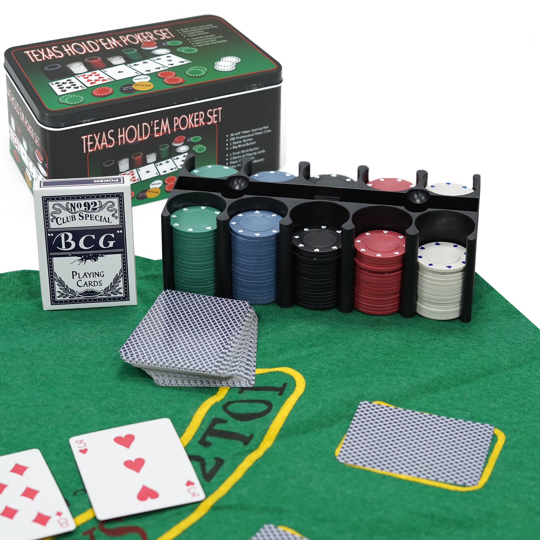 TANNESS 200 Pcs Poker Set - Non-Denominated Chips, Metal Case, Includes Dice & Cards 1