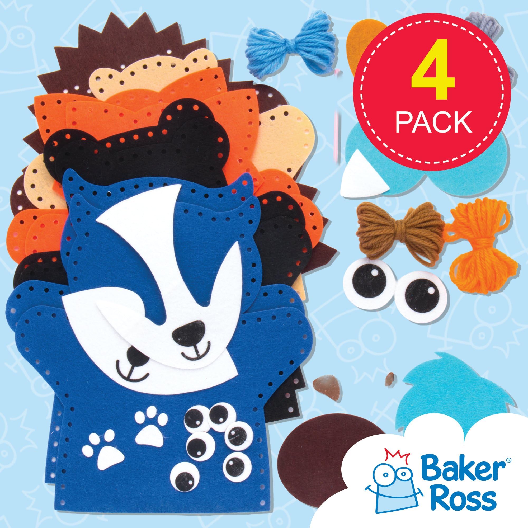 Baker Ross Woodland Animal Hand Puppet Sewing Kits - Pack of 4 for Kids Arts and Crafts 2