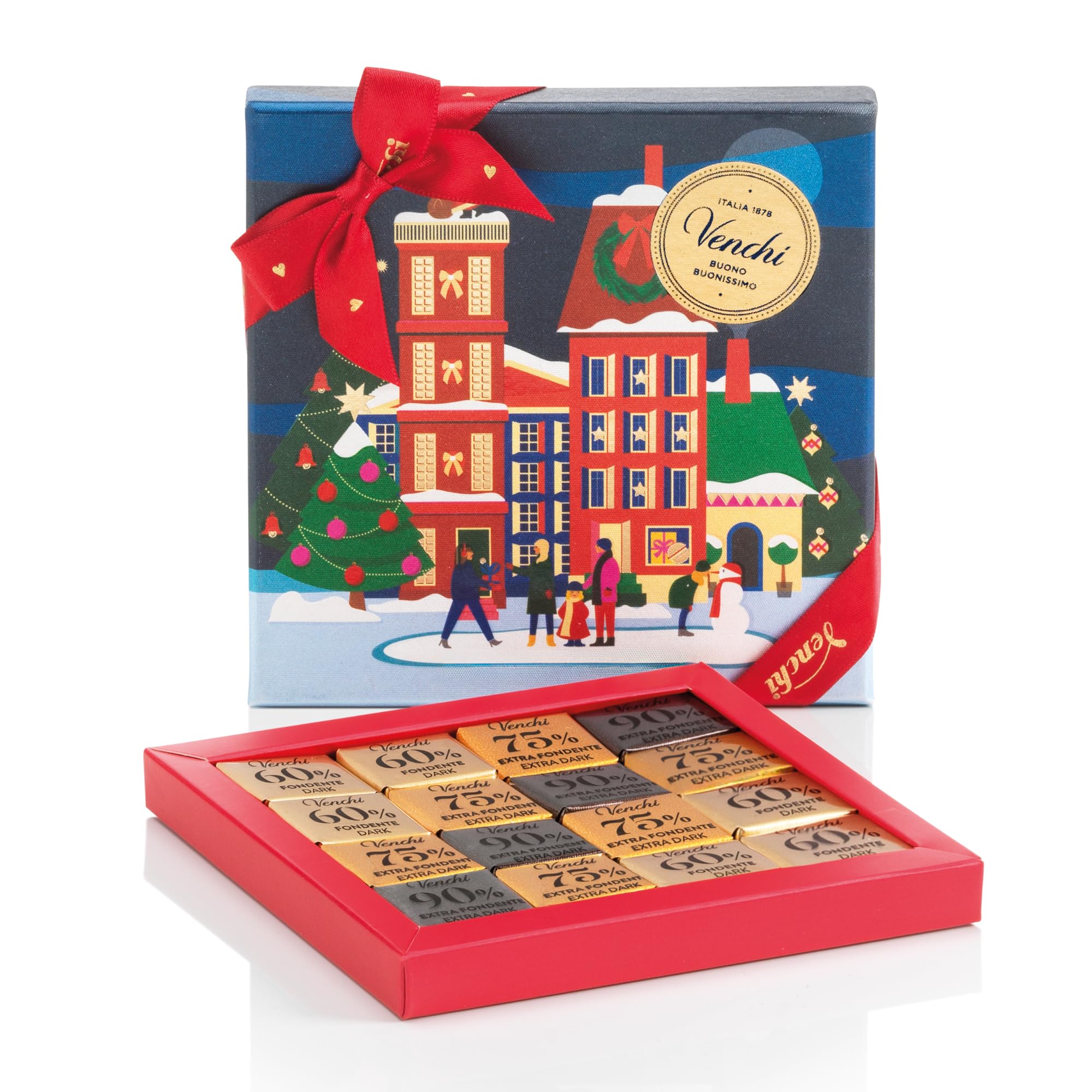 Venchi Gift Box with 16 Dark Mini Blend Chocolates | 60%, 75%, 90% Cocoa | 1.7 oz
