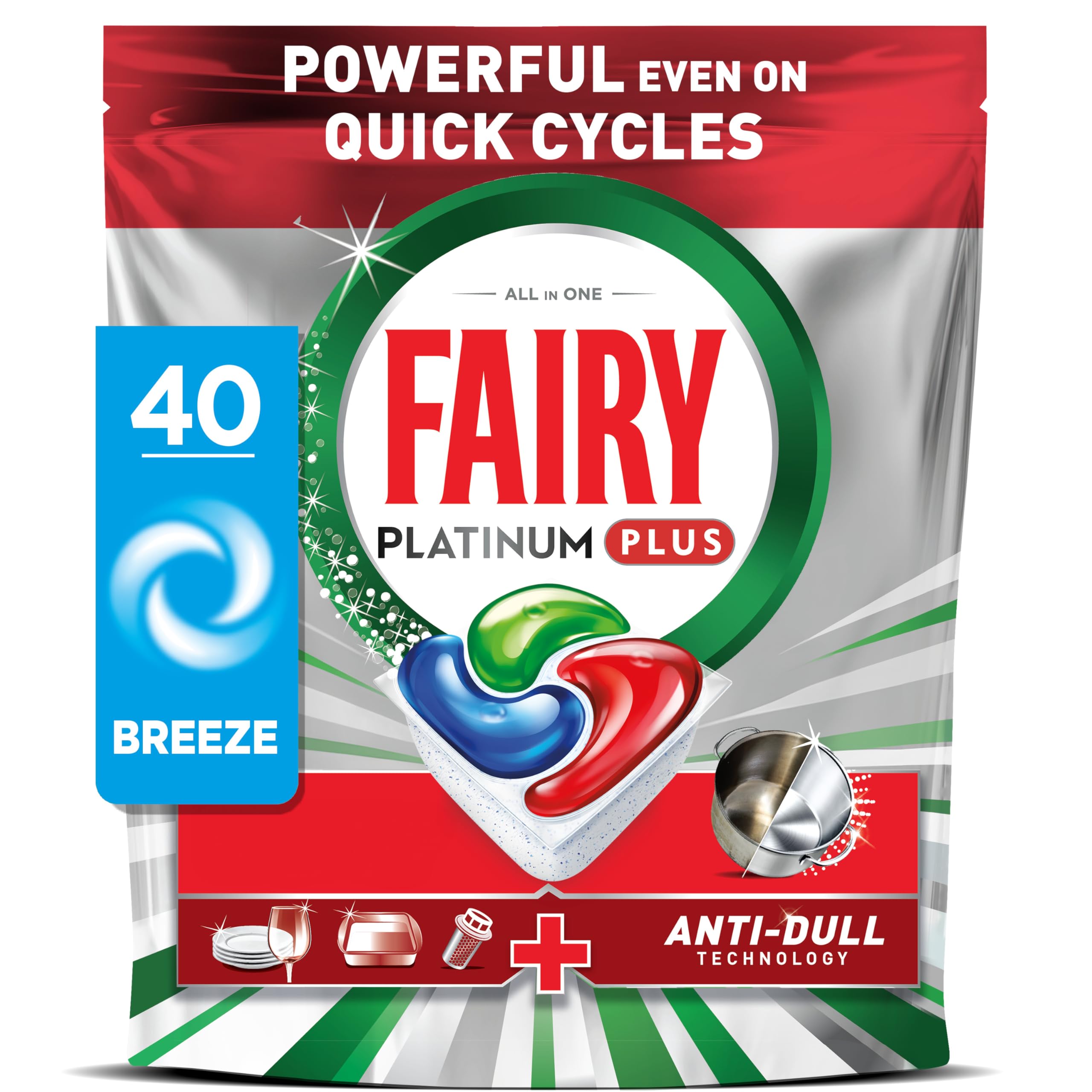Fairy Platinum Plus Dishwasher Tablets Breeze - Impeccable Clean | 40 Count 1