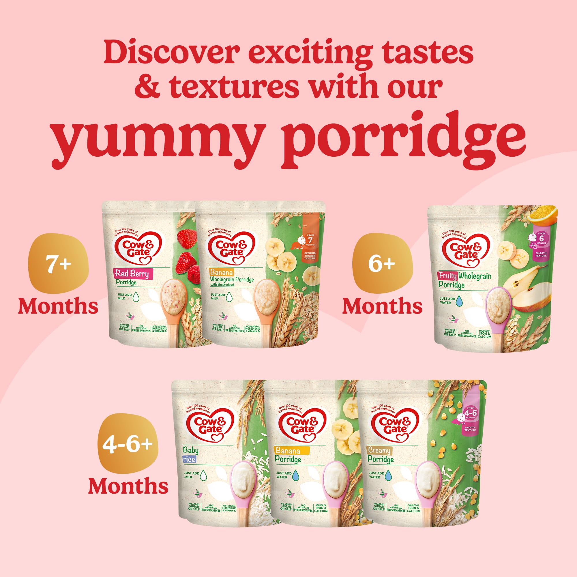 Cow & Gate Red Berry Wholegrain Porridge Baby Cereal for 7+ Months | 200g Pack of 4 4