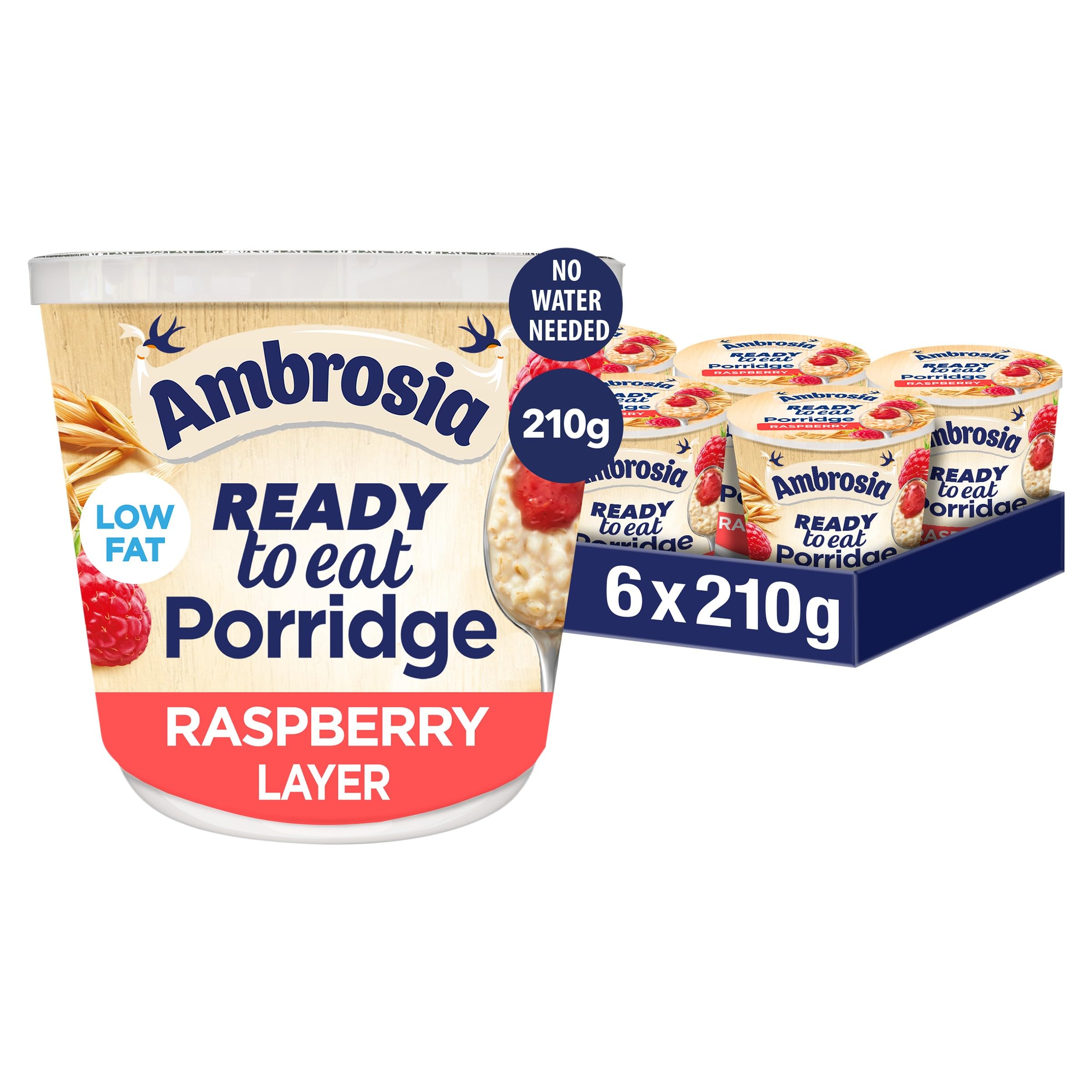 Ambrosia Raspberry Layered Porridge Pots - British Wholegrain Oats, Ready-to-Eat | 210g Pots (Pack of 6) 1