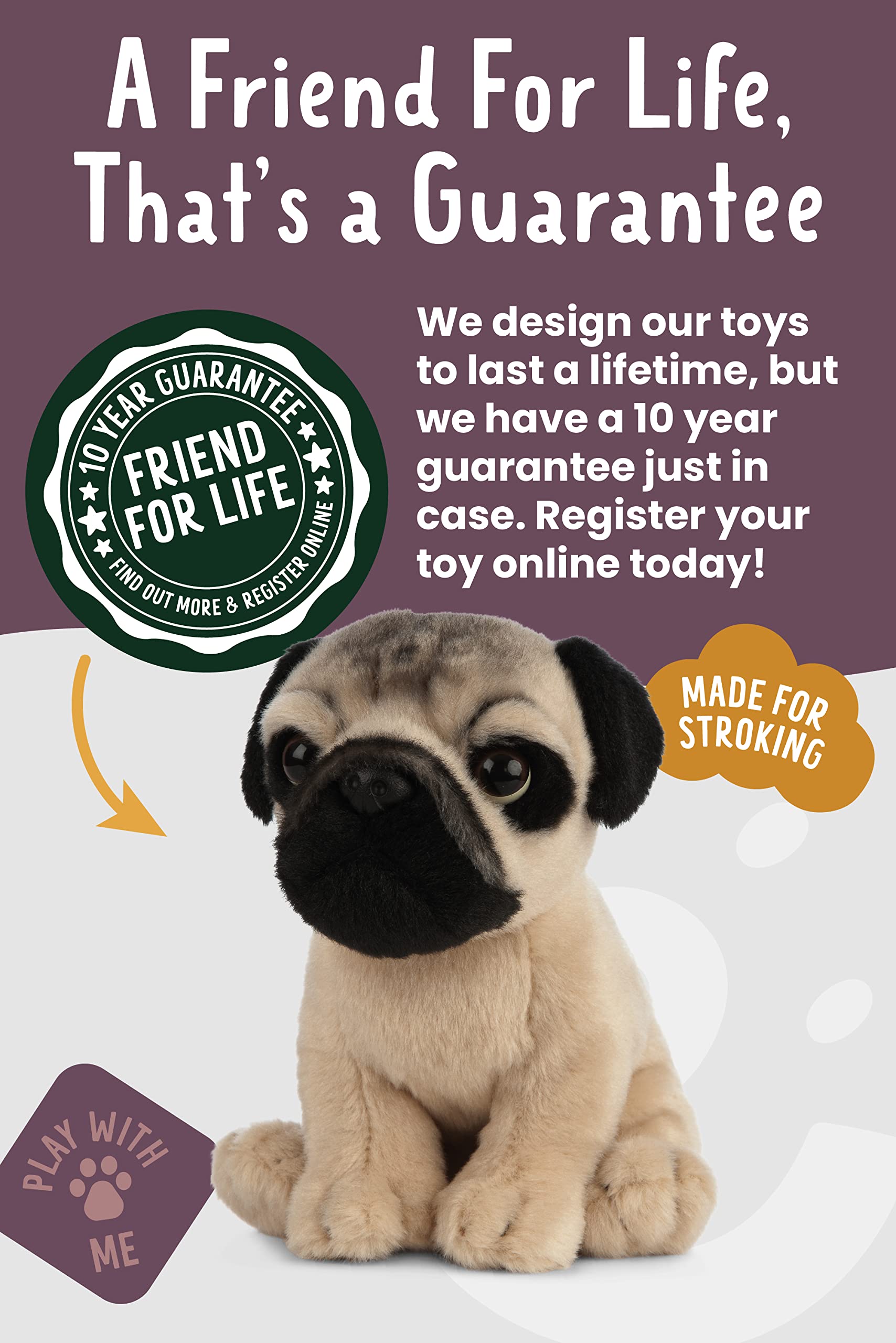 Keycraft Living Nature Pug Puppy Plush Toy - 16cm Tall | Eco-Friendly | Highly Detailed 6