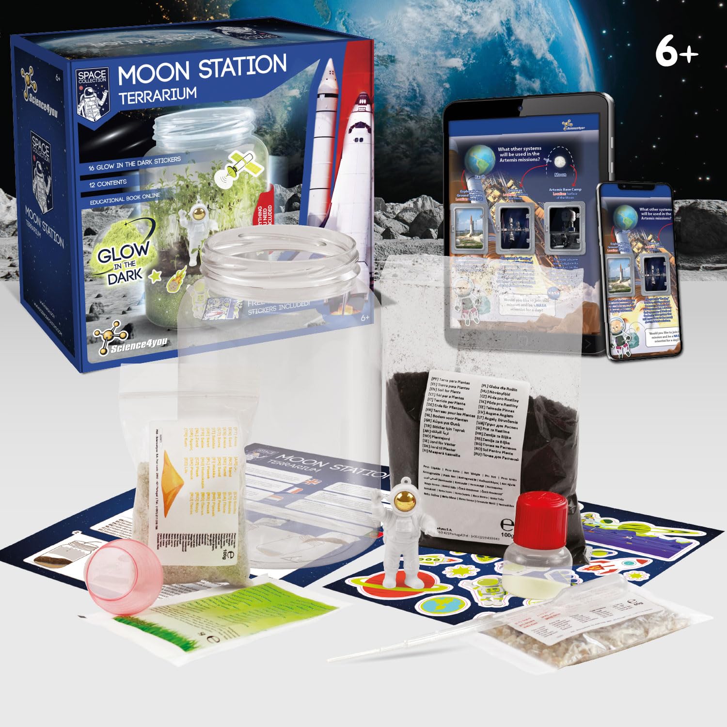 Science4you Moon Station NASA Terrarium Kit - Make Your Own Ecosystem with Glow in the Dark Stickers for Kids 6+ 2