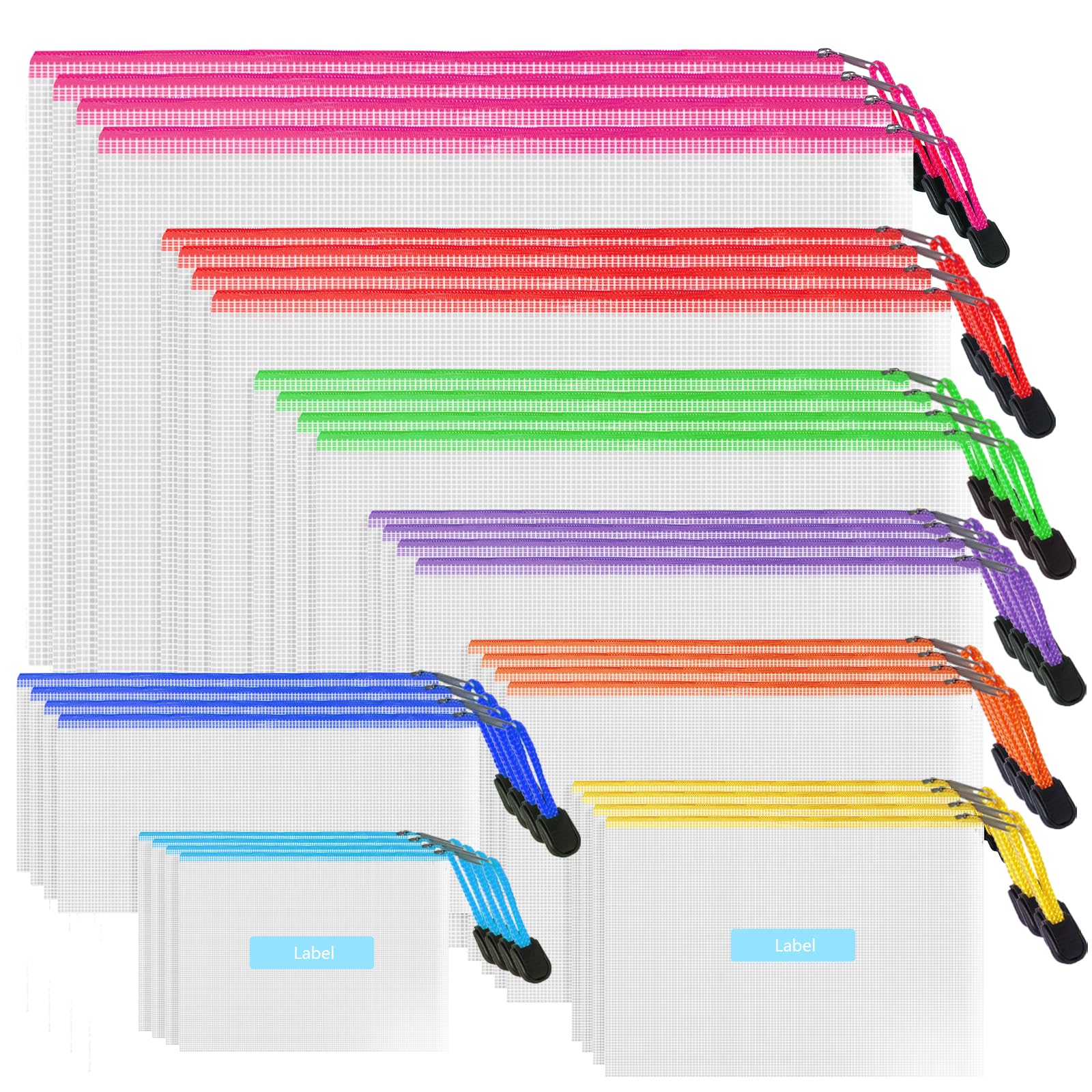 NORTHERN BROTHERS 32PCS Waterproof PVC Zip Lock Document Wallets in 8 Assorted Sizes
