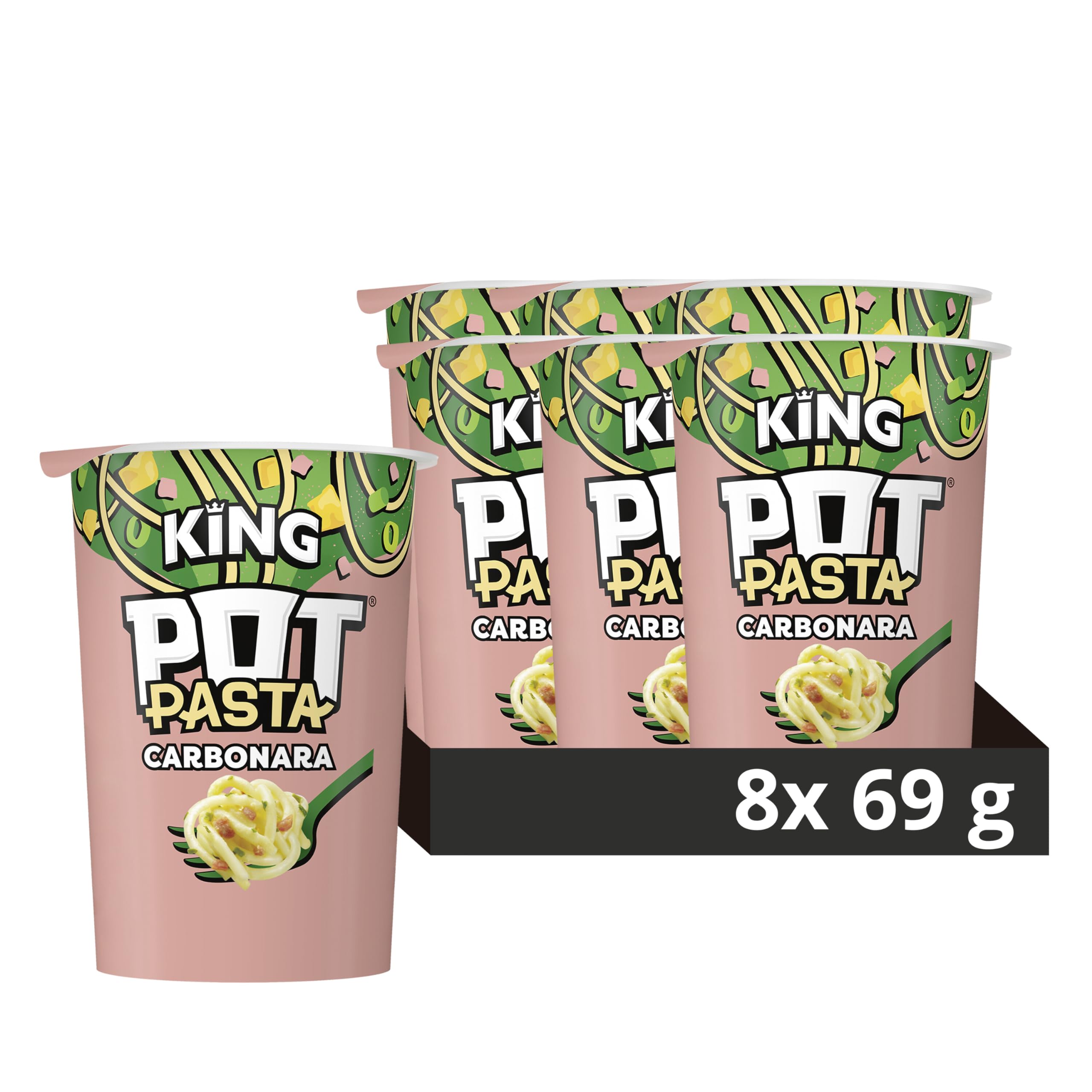 Pot Noodle King Pot Pasta Creamy Carbonara Instant Snack Pot | 8 Pack, 69g Each