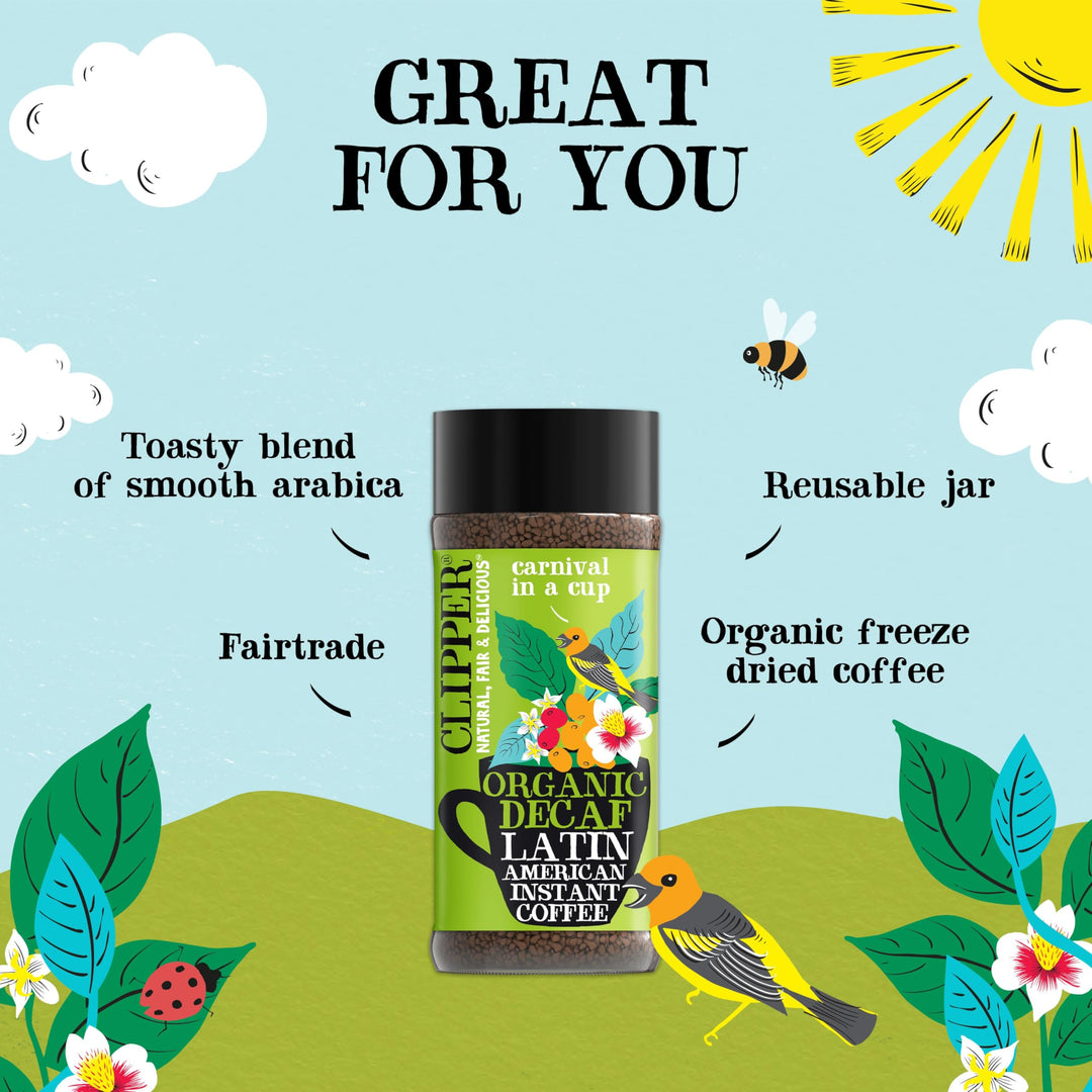 Clipper Organic Latin American Instant Decaf Coffee | 6 x 100g Jars | Fairtrade & Non-GM