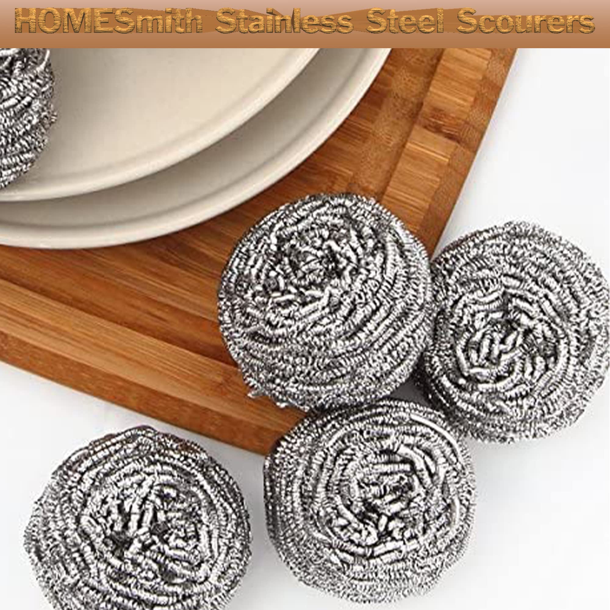 HomeSmith Stainless Steel Scourers - Heavy Duty Cleaning, Pack of 6 | HS-130
