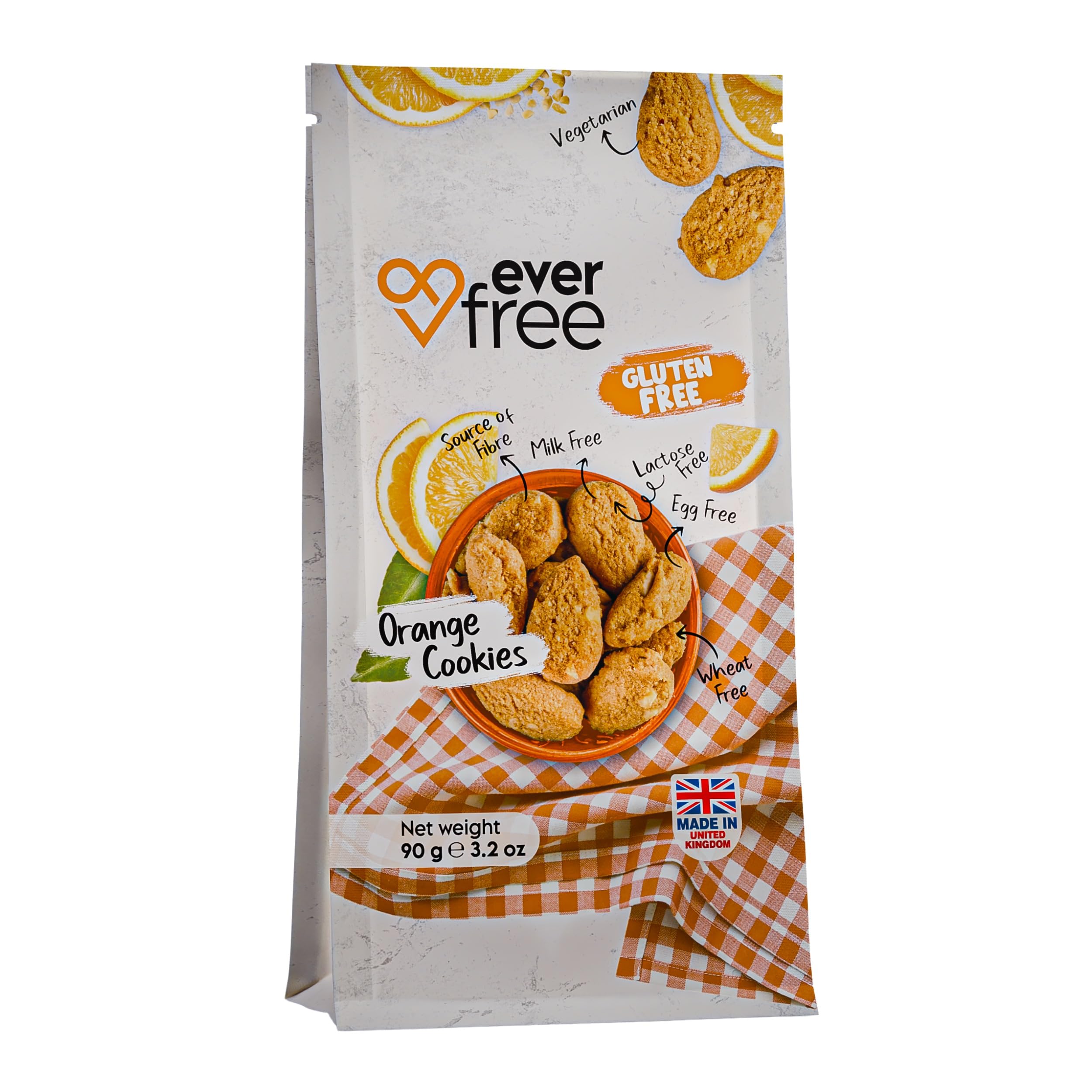 EverFree Gluten-Free Orange Cookies - Vegan, High Fibre, 90g Pack 1