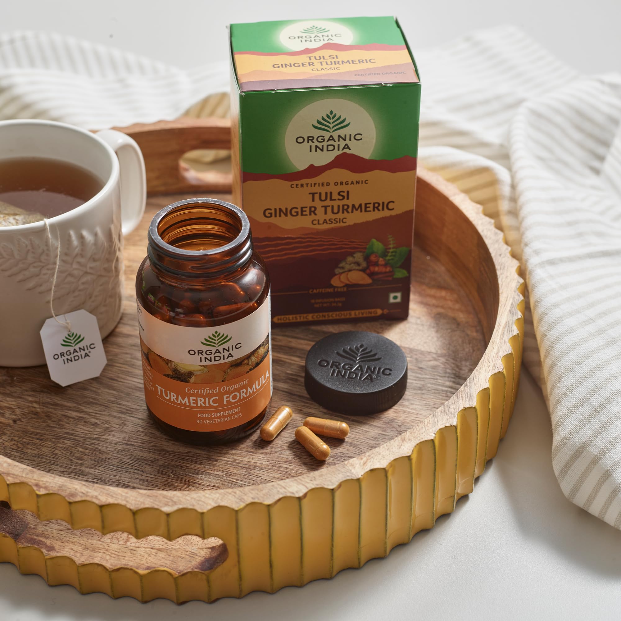 Organic India Tulsi Ginger Turmeric Tea, Caffeine-Free, Certified Organic Herbal Tea 8