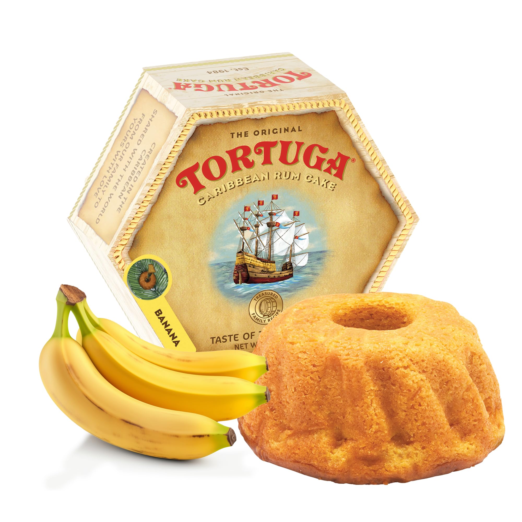 TORTUGA - Banana Flavour Rum Cake 454 g, Moist Caribbean Style Dessert