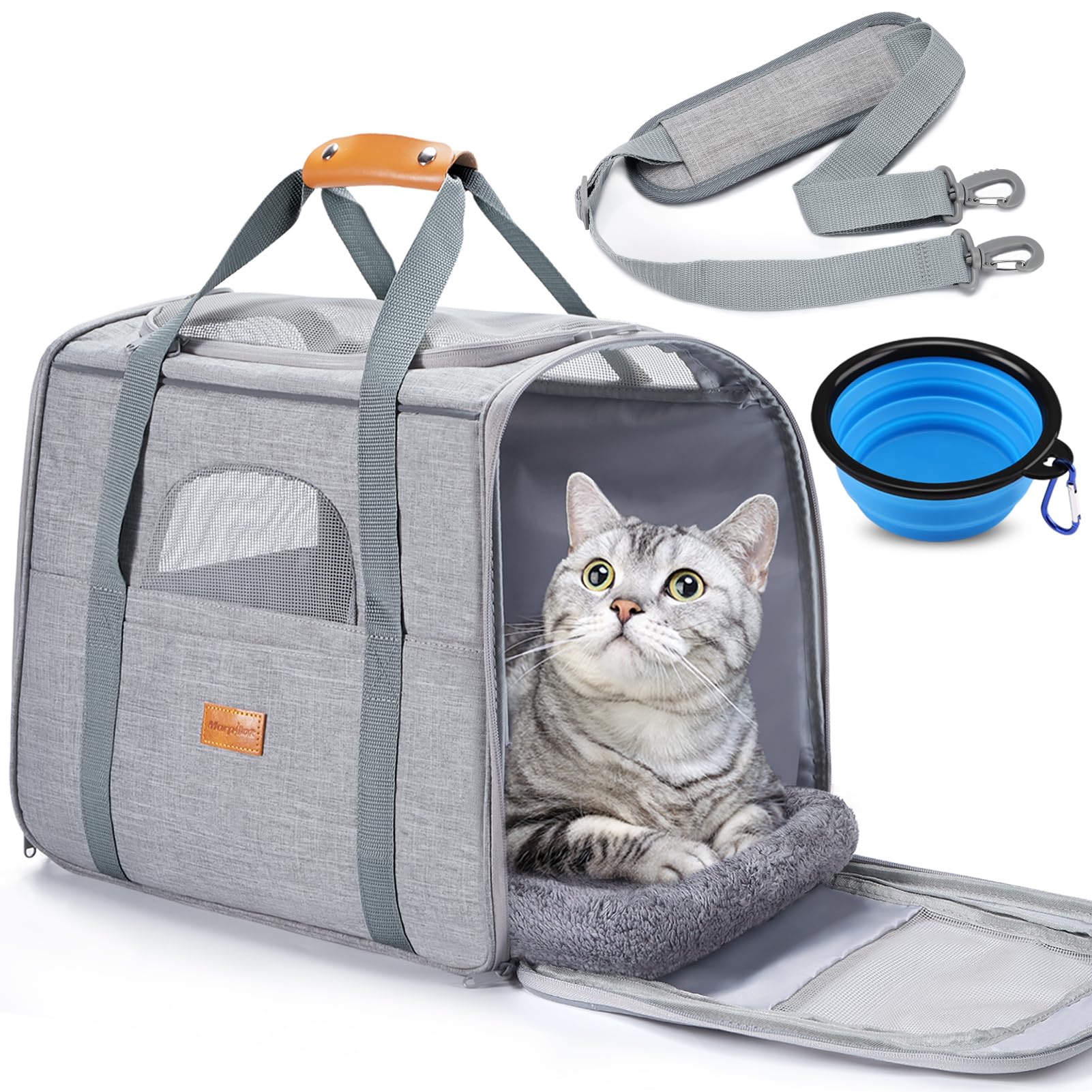 morpilot Airline Approved Soft-Sided Pet Carrier for Cats & Dogs up to 7kg | Light Grey 1