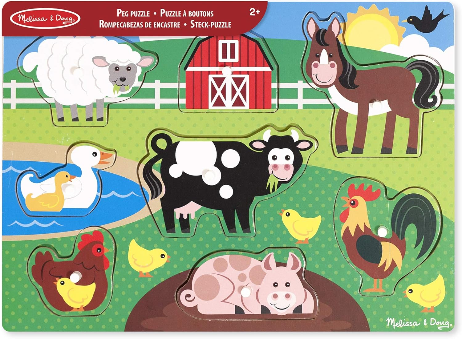 Melissa & Doug Wooden Farm Animals Peg Puzzle - 8-Piece Educational Toy for Ages 3+ 7